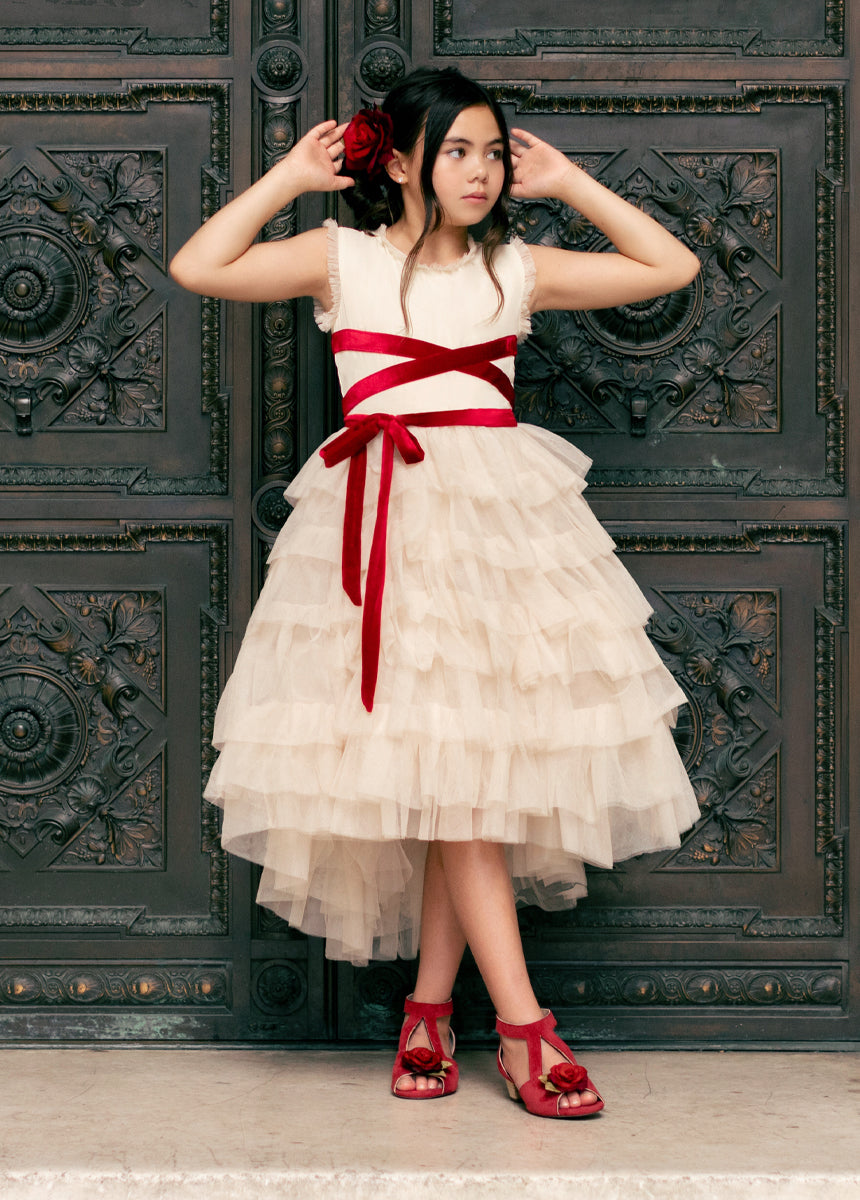 Geneva Petticoat Dress - Cream & Scarlet Vintage Style Swing Dress for Women | Perfect for Tea Parties, Weddings & Retro Fashion Events