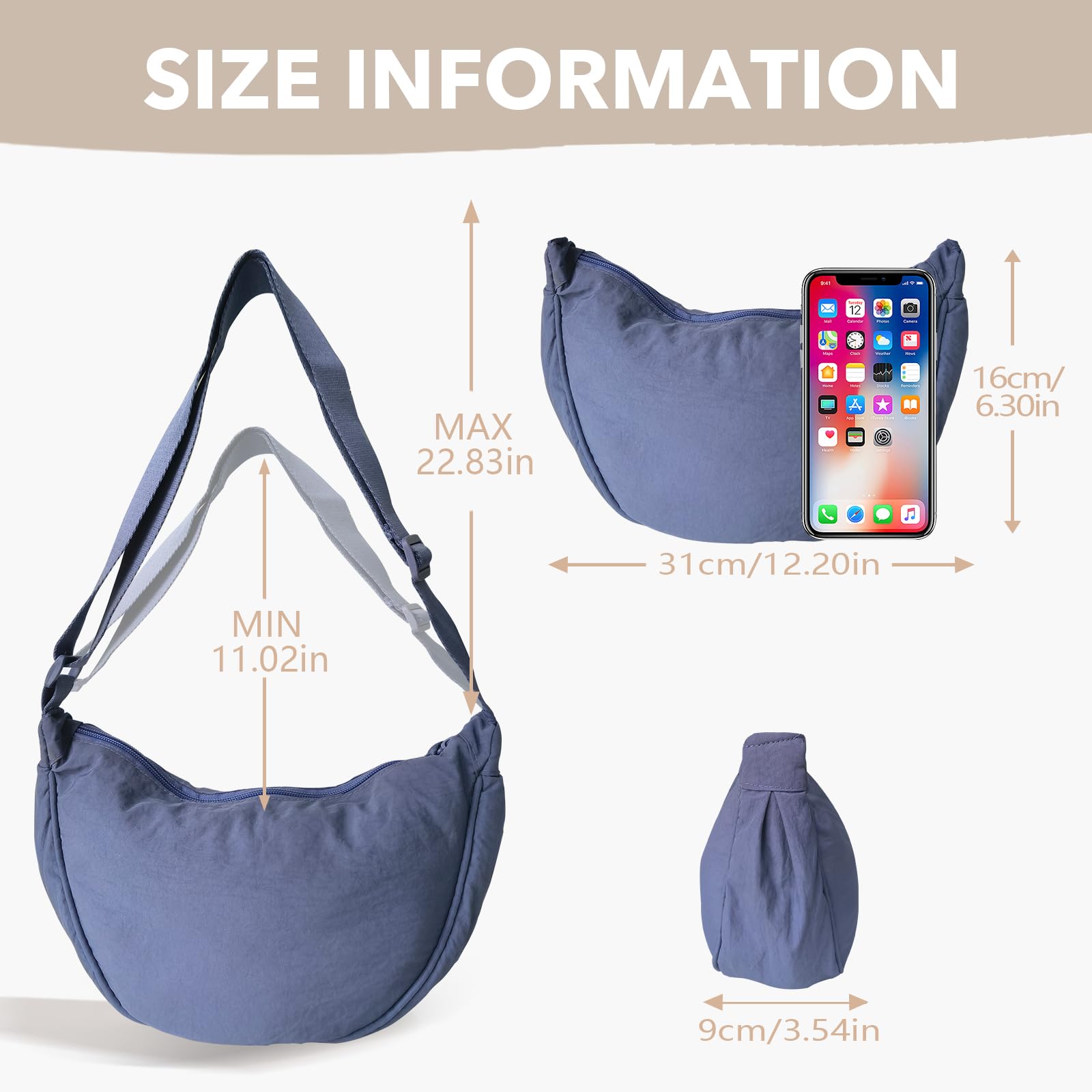 GoPaw Women's Nylon Crescent Crossbody Bag - Adjustable Strap for Daily Use