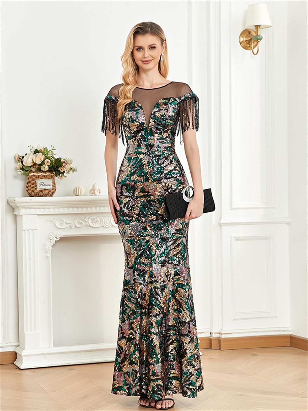 Elegant Sequins Formal Maxi Dress for Women - Floor Length Evening Gown Luxury Mermaid Wedding Party Dress | Perfect for Prom, Gala, Cocktail Events & Special Occasions