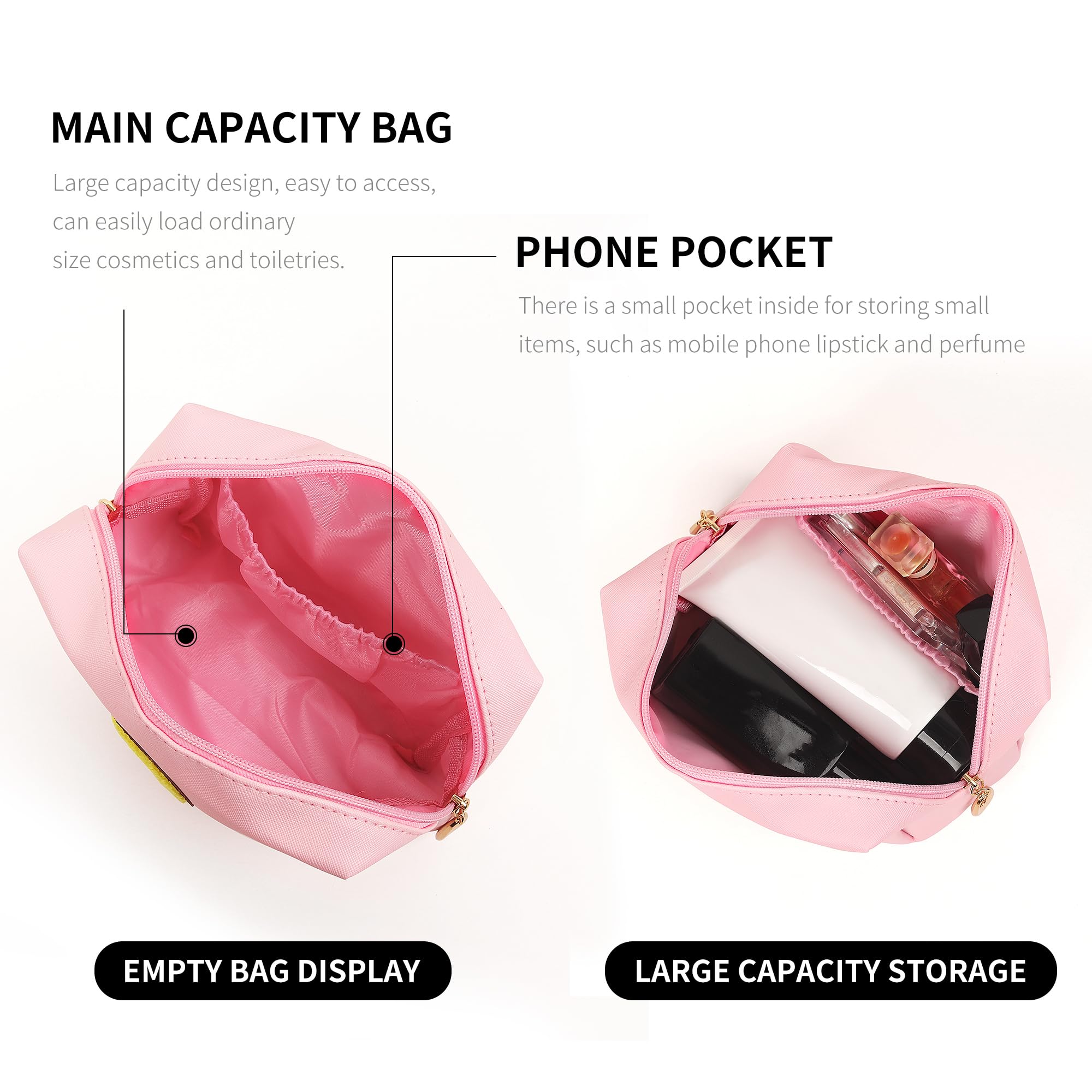 Preppy Patch Makeup Bag - Waterproof PU Leather Cosmetic Organizer for Women & Girls | Cute Pink Travel Toiletry Bag | Perfect for Daily Use, School, Travel & Gift Giving