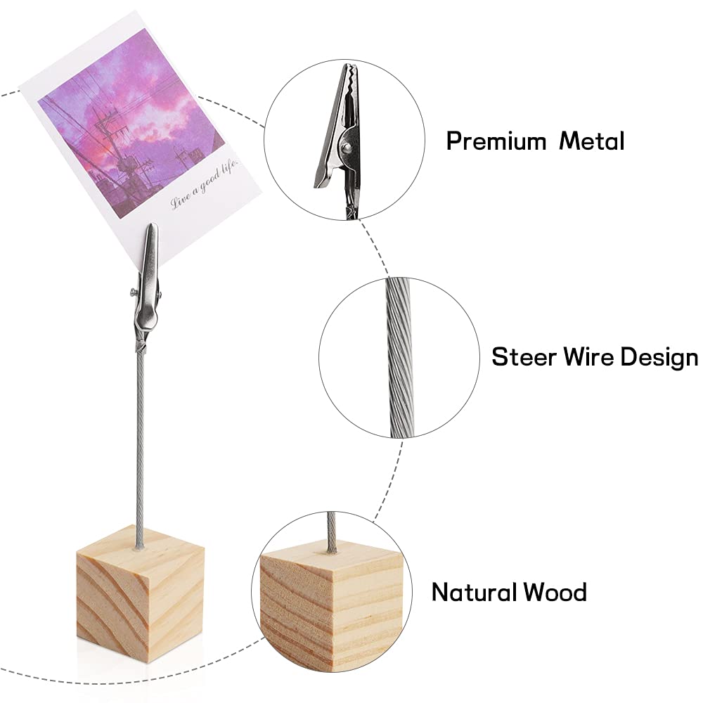 10 PCS Wooden Memo Clips with Alligator Clasps - Lightweight Wooden Cube Base Photo/Note Holders - Perfect for Table Numbers, Place Cards, Memo Display & Picture Frames - Ideal for Weddings, Events, Office & Home Decor