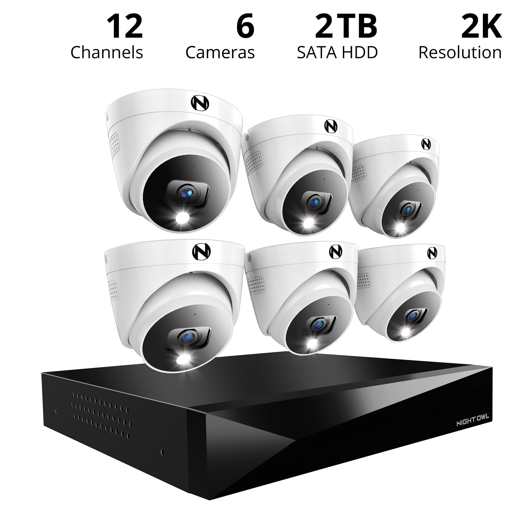 Night Owl 2-Way Audio 12 Channel DVR Security System with 6 Wired 2K HD Indoor/Outdoor Dome Cameras & 2TB HDD - Expandable with 4 WiFi Cameras - Ideal for Home & Business Surveillance