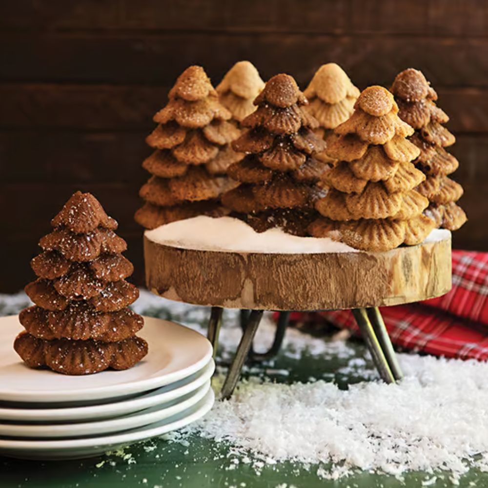Fox Run Evergreen Cakelet Pan - Silver Non-Stick Mini Bundt Cake Pan for Baking, Perfect for Holiday Desserts, Party Treats & Gift Giving