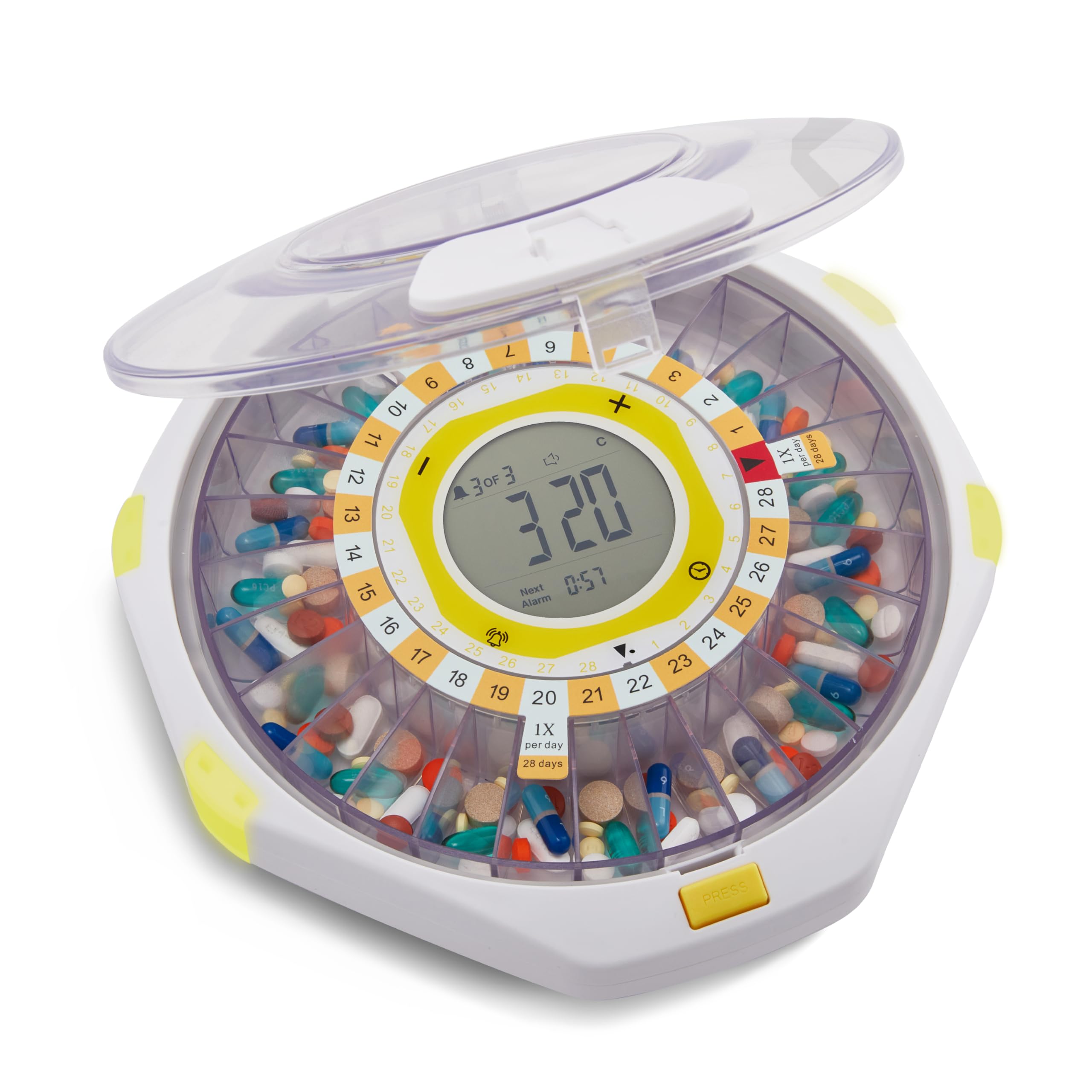 LiveFine Bluetooth Automatic Pill Dispenser - 28-Day Medication Organizer with Smart Alerts, Key Lock & App Control for Prescriptions, Vitamins & Supplements (Clear Lid) - Perfect for Elderly Care & Daily Medication Management