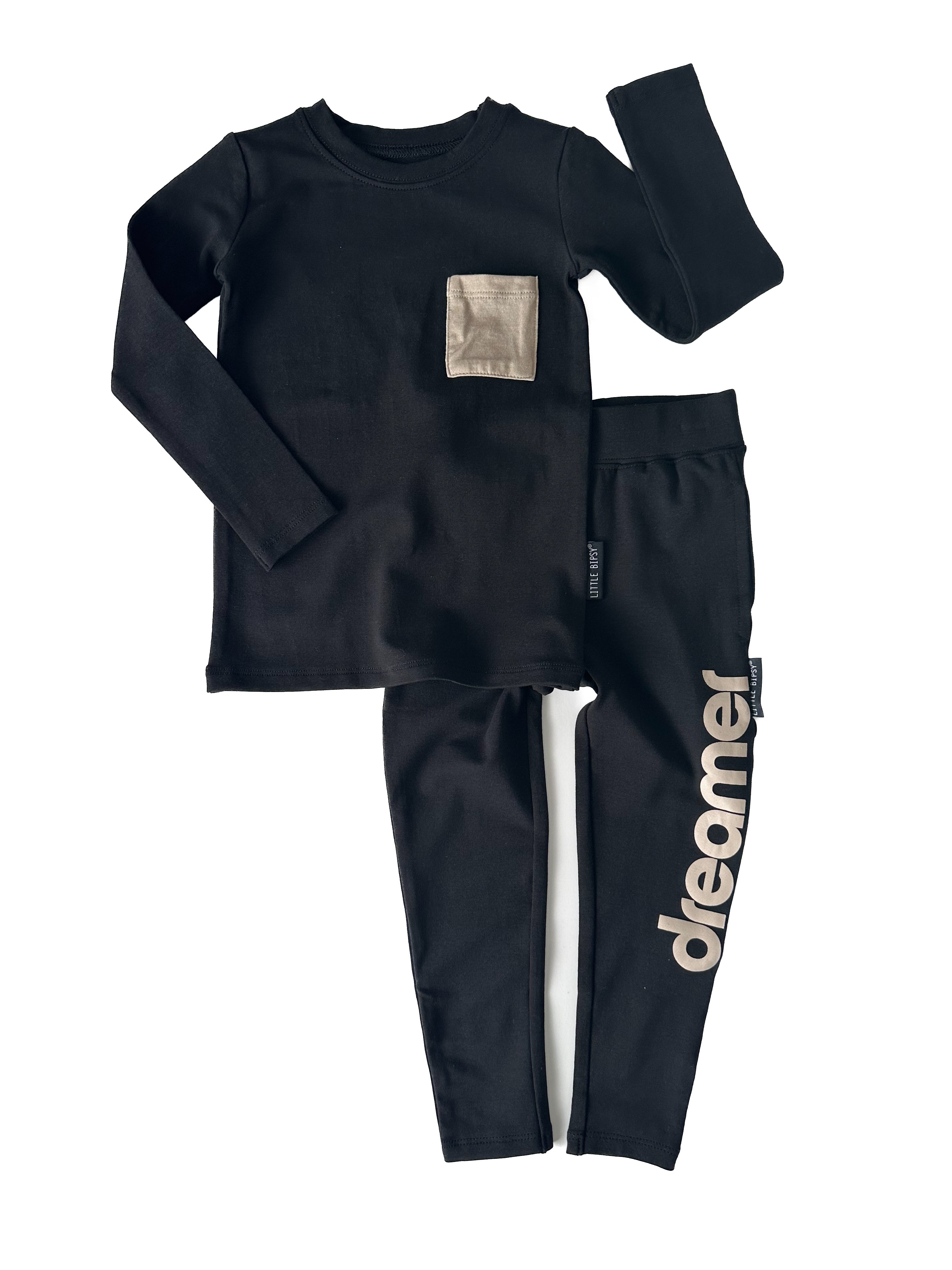 LB x Baby Breez Long Sleeve Dreamer 2-Piece Pajama Set - Black | Soft Cotton Sleepwear for Toddlers & Kids | Perfect for Bedtime, Lounging & Family Matching Outfits