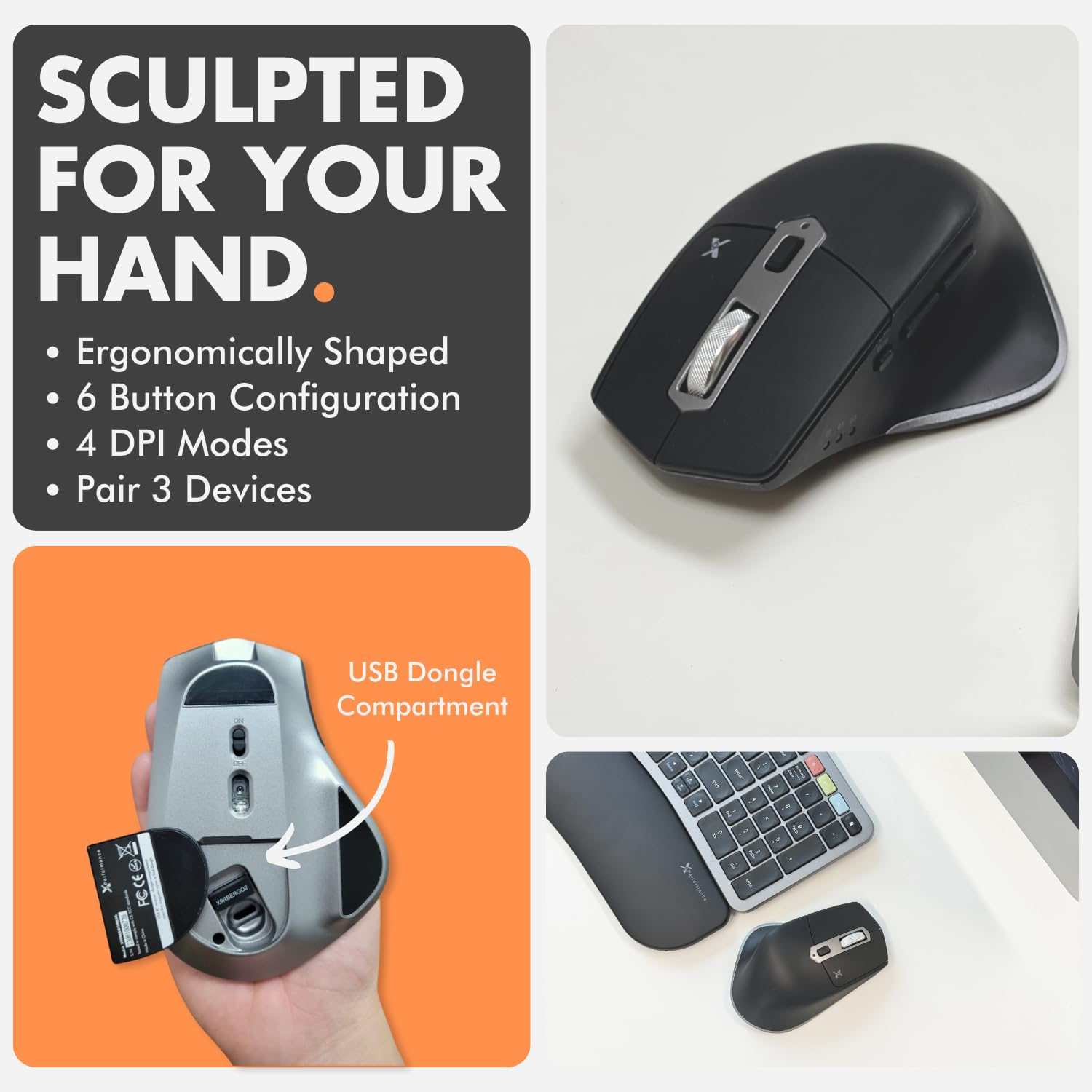 Ergonomic Wireless Keyboard & Mouse Combo - 2.4G/Bluetooth for PC & Laptop - Office & Gaming Use