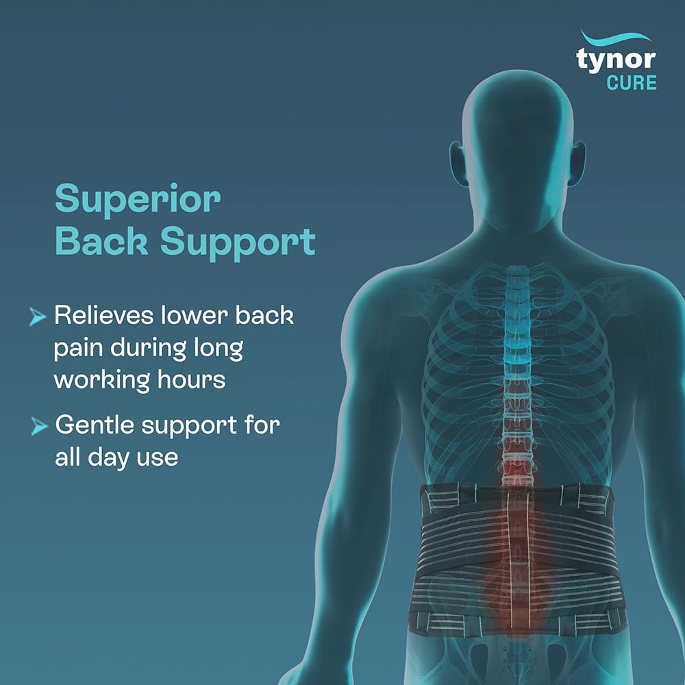 TYNOR Back Support Belt for Lower Back Pain Relief - Adjustable Lumbar Brace for Men & Women with Herniated Disc, Scoliosis & Heavy Lifting - Breathable Design with Lumbar Pad (XL, Premium Black) - Ideal for Office Work, Gym Training & Post-Surgery Recovery