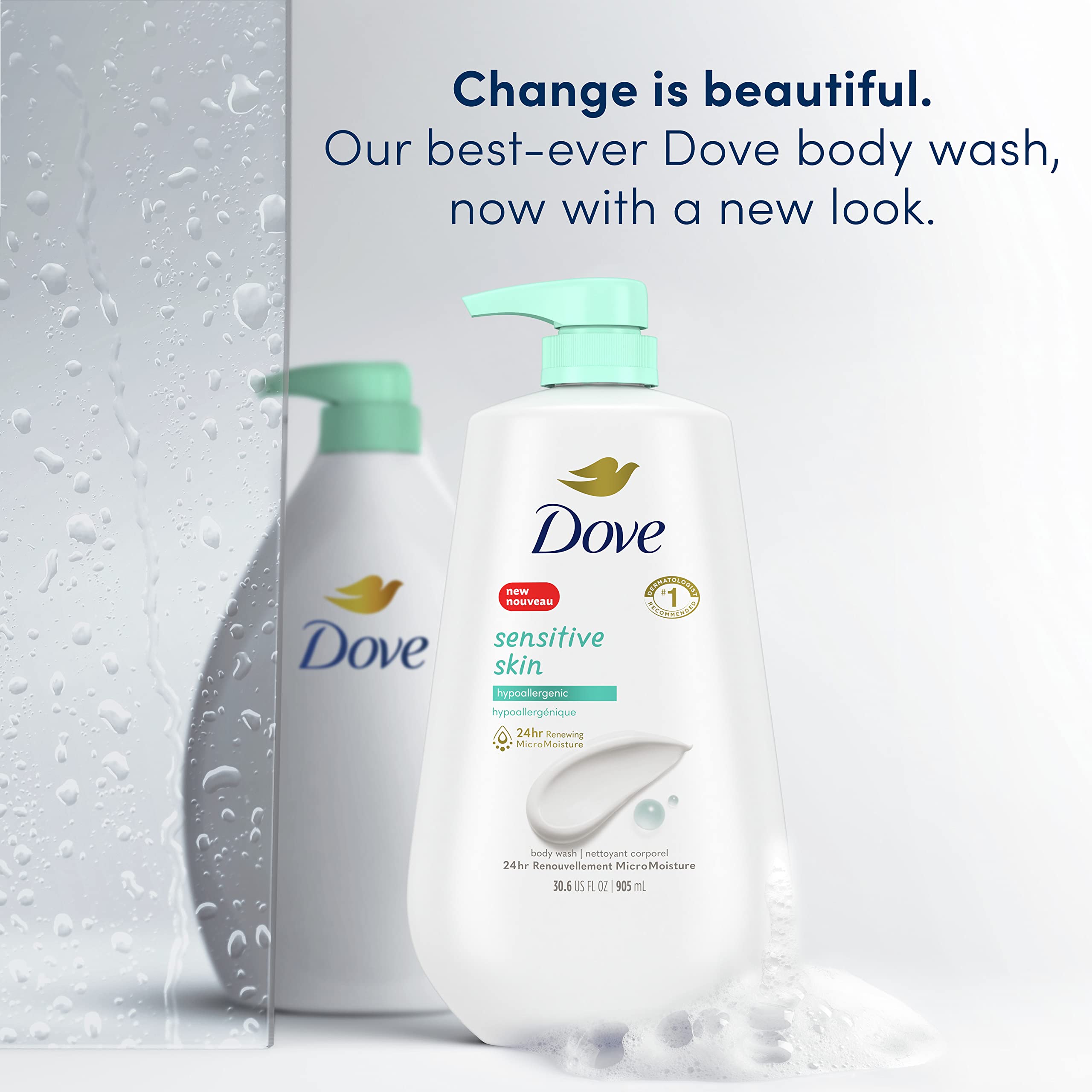 Dove Gentle Exfoliating Body Wash with Sea Minerals for Sensitive Skin - Hypoallergenic, Paraben-Free, 30.6 fl oz (Pack of 3) | Hydrating & Soothing Daily Shower Gel for Dry Skin Care Routine