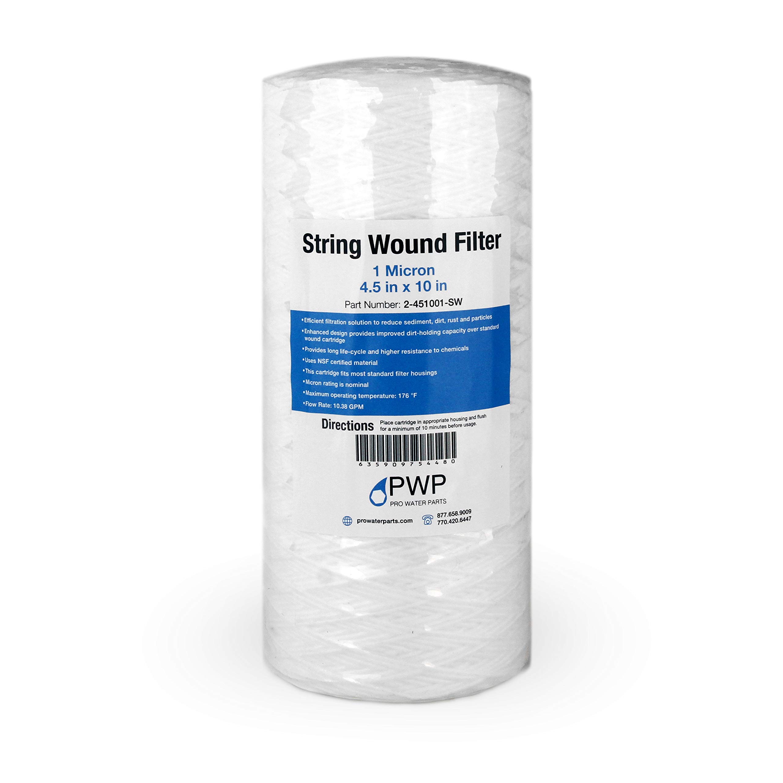 20 Pack String Wound Sediment Water Filter Cartridges 4.5x10 Inch 1 Micron - Perfect for Whole House Filtration, Well Water Systems & Industrial Applications