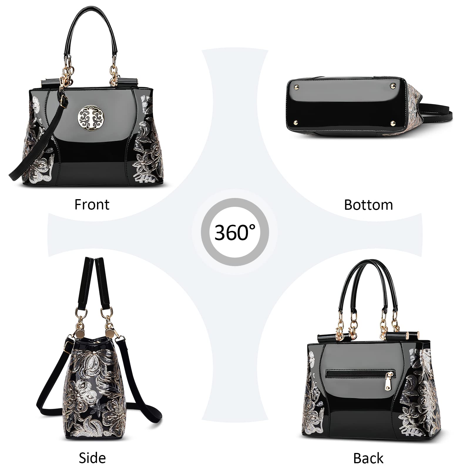 DIRRONA Women's Fashion Handbags - Top Handle Shoulder Bag, Patent Leather Satchel for Work, Travel, Wedding & Evening Events - Black Crossbody Purse for Women | Perfect for Office, Date Night & Weekend Getaways