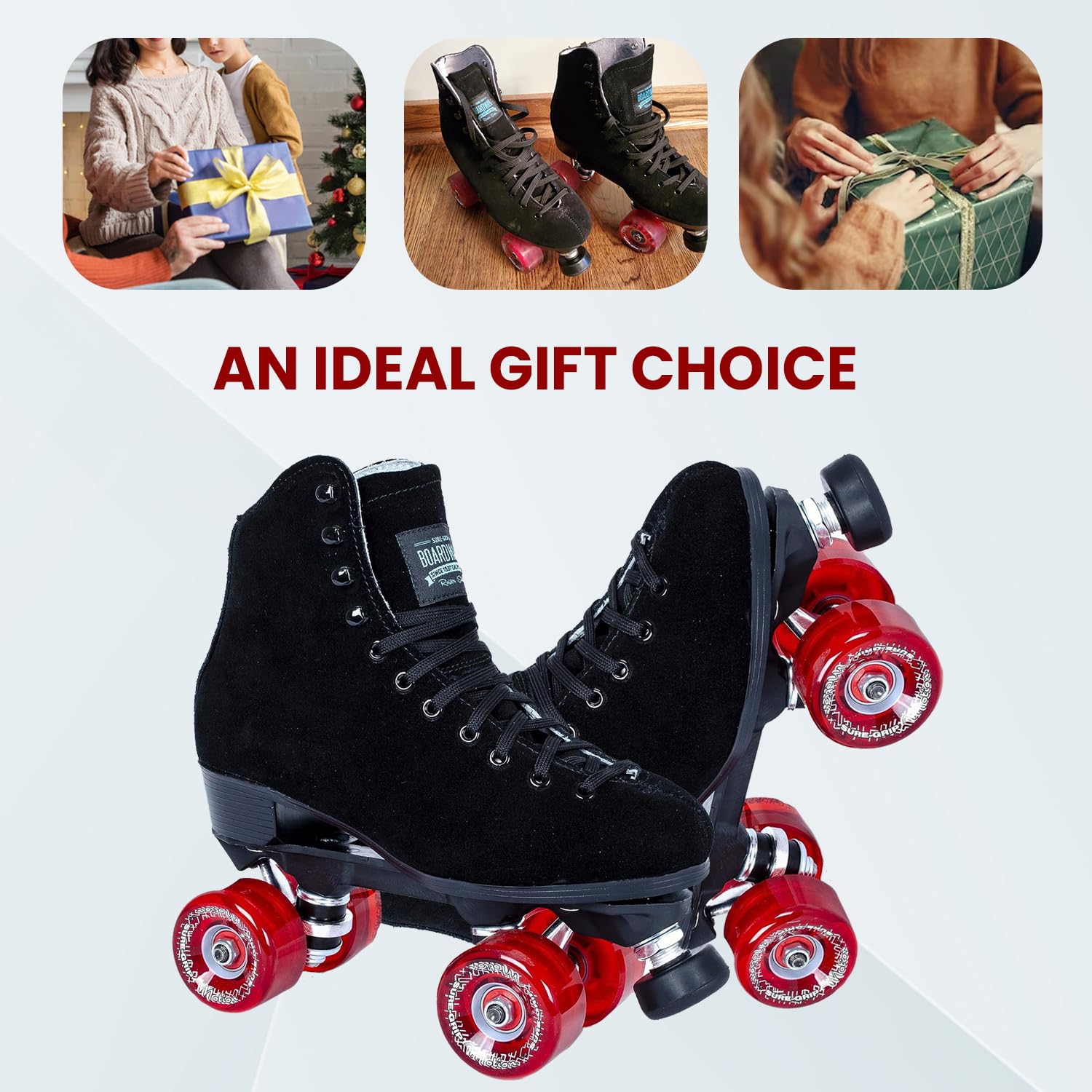 Sure Grip Boardwalk Unisex Outdoor Roller Skates - Durable Suede Material, ABEC 3 Bearings, 78A Soft 62mm Red Motion Wheels - Perfect for Park Trails and Urban Skating