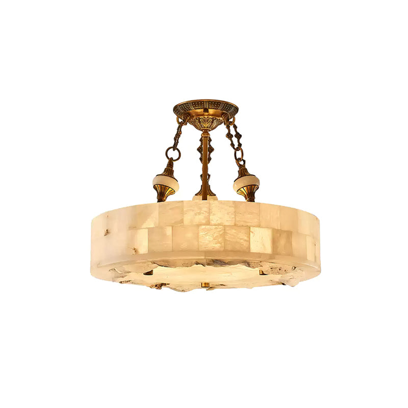 Fluted Alabaster Ceiling Lamp - Modern Minimalist Chandelier for Dining Room, Bedroom & Living Room Lighting | Dimmable LED Fixture with Natural Stone Texture