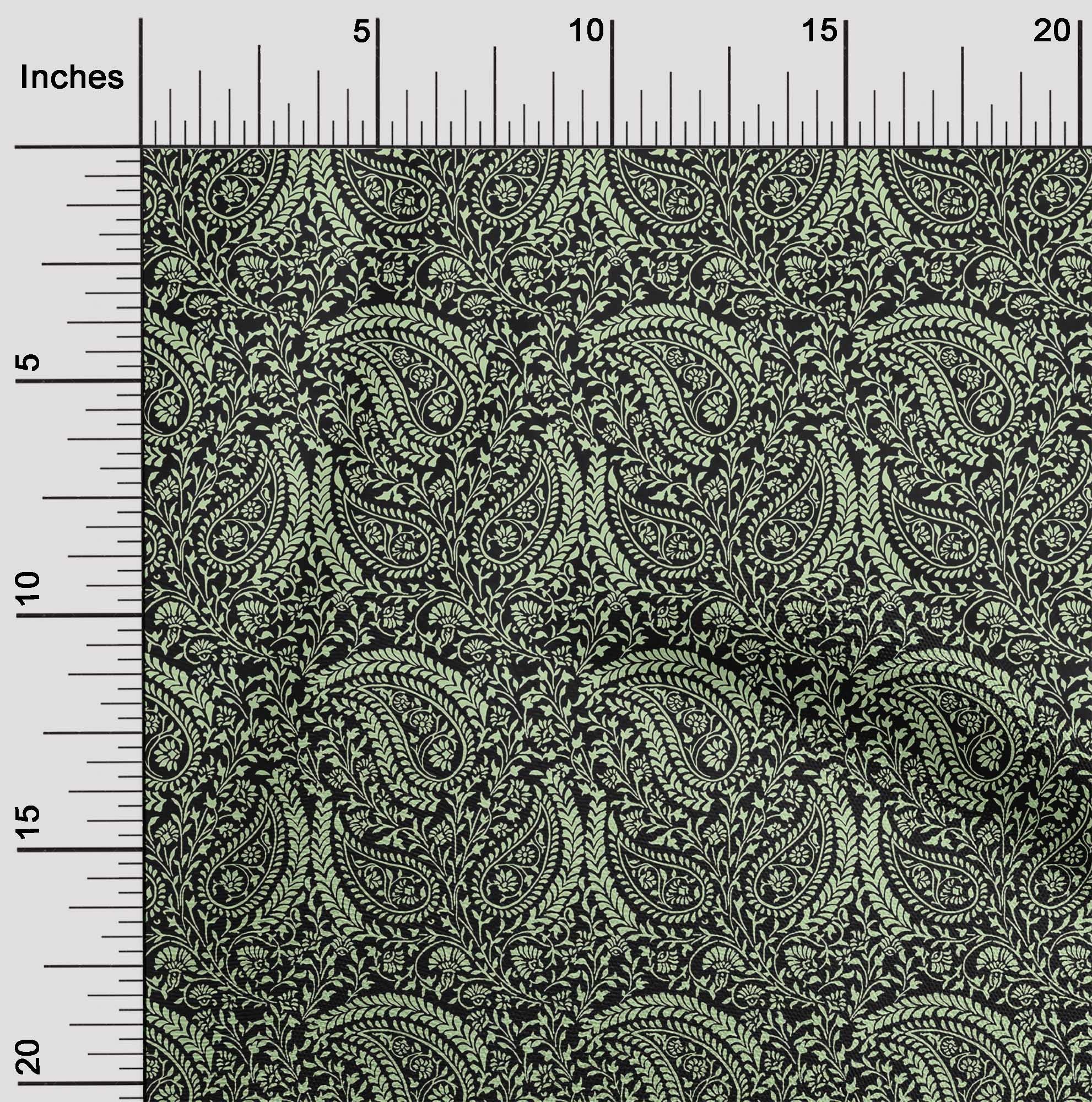 oneOone Polyester Spandex Dark Green Paisley Printed Fabric - 56 Inch Wide Sewing Material for DIY Clothing, Dresses & Home Decor Projects | Premium Stretch Fabric by The Yard