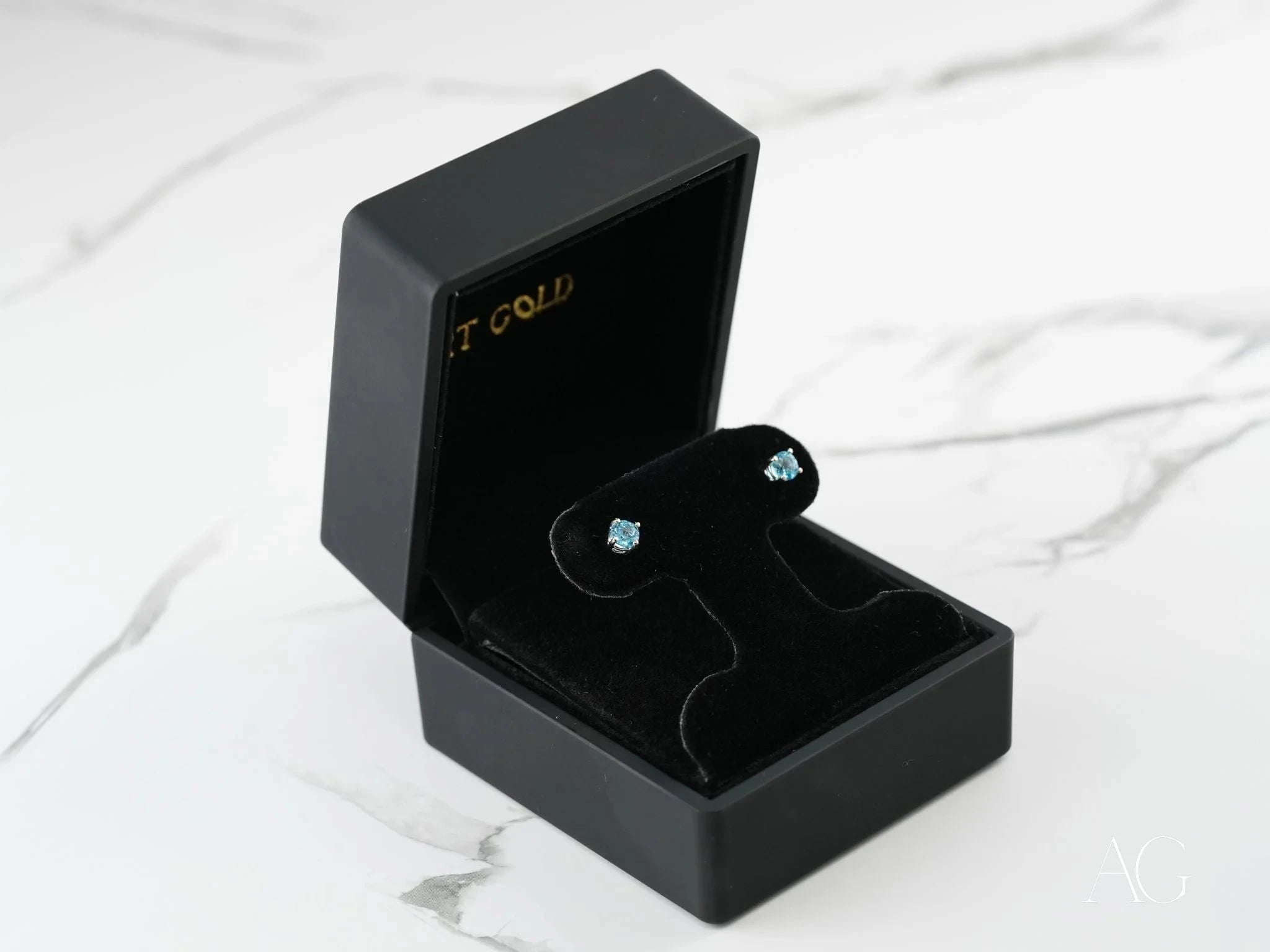 18k White Gold Blue Topaz Stud Earrings | Dainty & Elegant Jewelry for Women | Perfect for Weddings, Parties & Everyday Wear