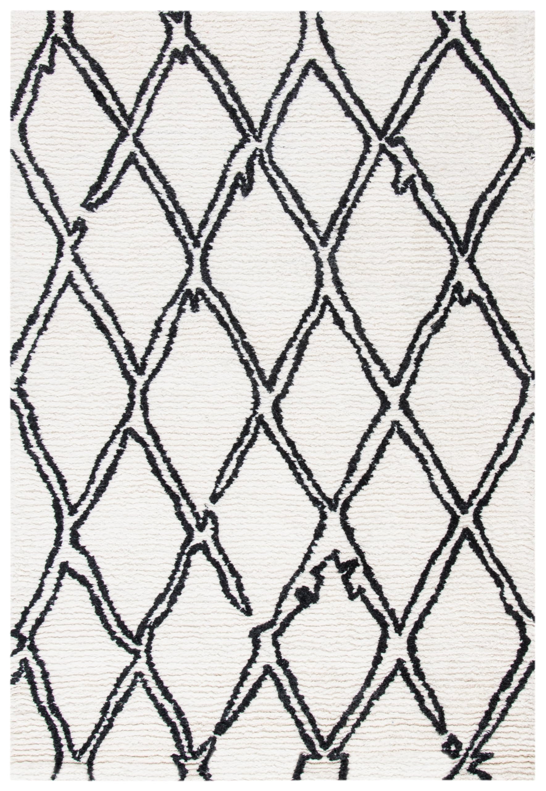 SAFAVIEH Casablanca Collection Handmade Wool Accent Rug - 4' x 6', Ivory & Black Trellis Design, 0.75-inch Thick for High Traffic Areas - Perfect for Entryway, Living Room, Bedroom, Office & Dining Room Decor (CSB350Z)