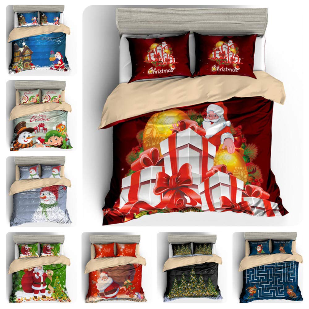 3D Christmas Quilt Cover King Size Bedding Set - 4 Piece Santa Print Quilt Cover with Pillowcases (260x220cm) for Spring & Summer | Festive Holiday Home Decor for Students & Adults | Perfect for Christmas Bedroom Makeover