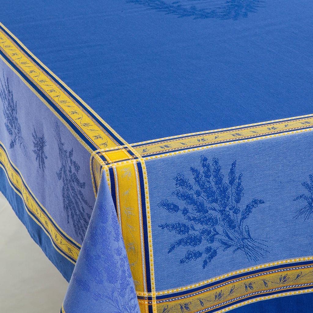 Amelie Michel Luxury French Cotton Jacquard Tablecloth - Blue Senanque Design | Stain Resistant, Easy-Care, Machine Washable | Made in France | 63x63 Inch Square | Perfect for Dining Tables, Weddings & Home Decor