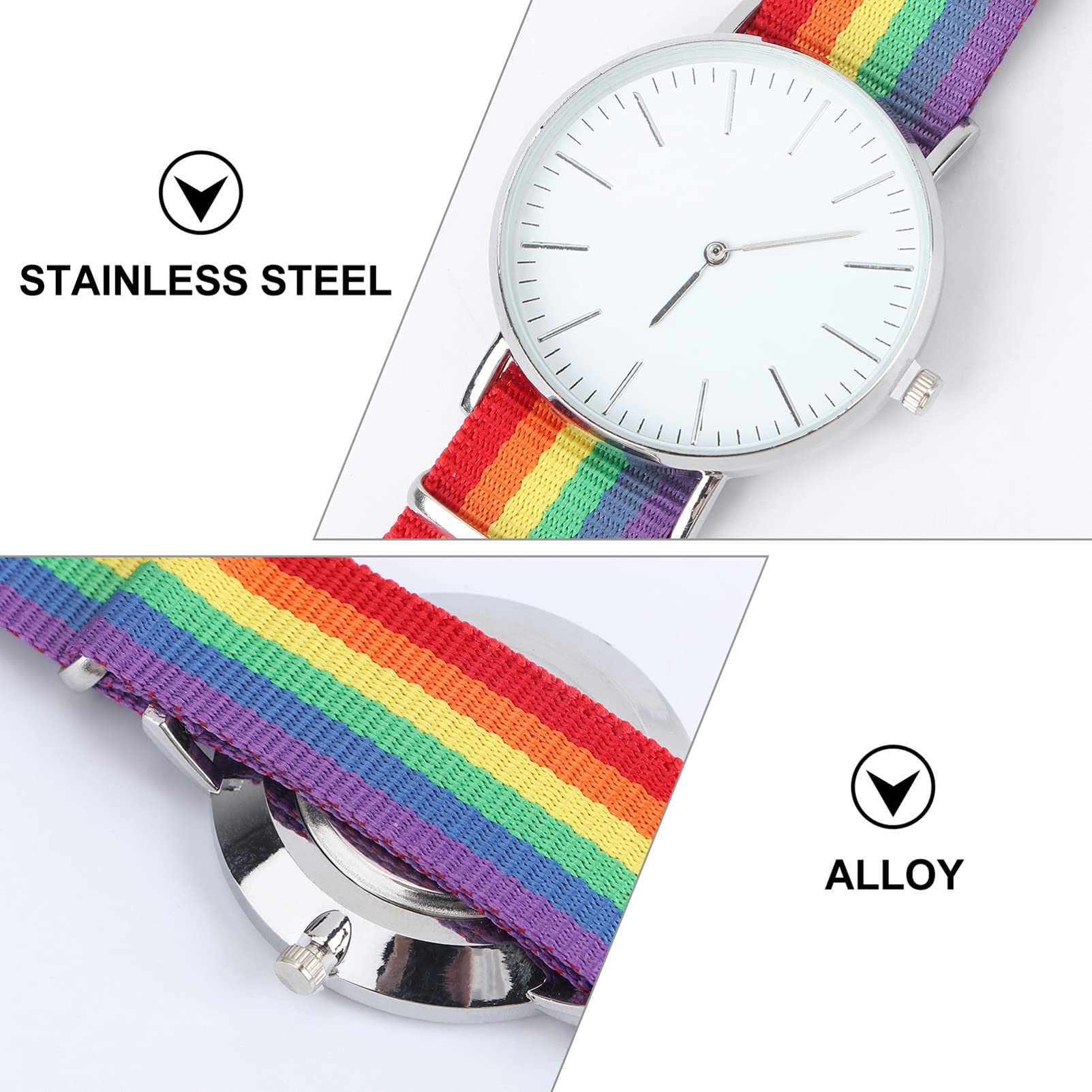 Stylish Women's Rainbow Nylon Band Quartz Wristwatch - Fashionable Waterproof Watch for Everyday Wear, Office & Outdoor Activities