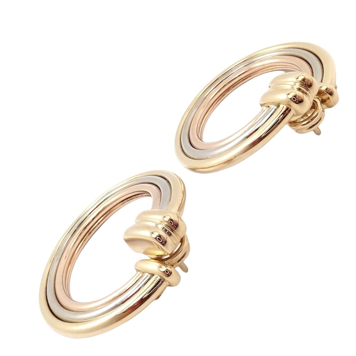 Authentic Cartier 18k Tri-Color Gold Large Trinity Hoop Earrings for Women - Luxury Fashion Jewelry Gift for Anniversary, Birthday & Special Occasions