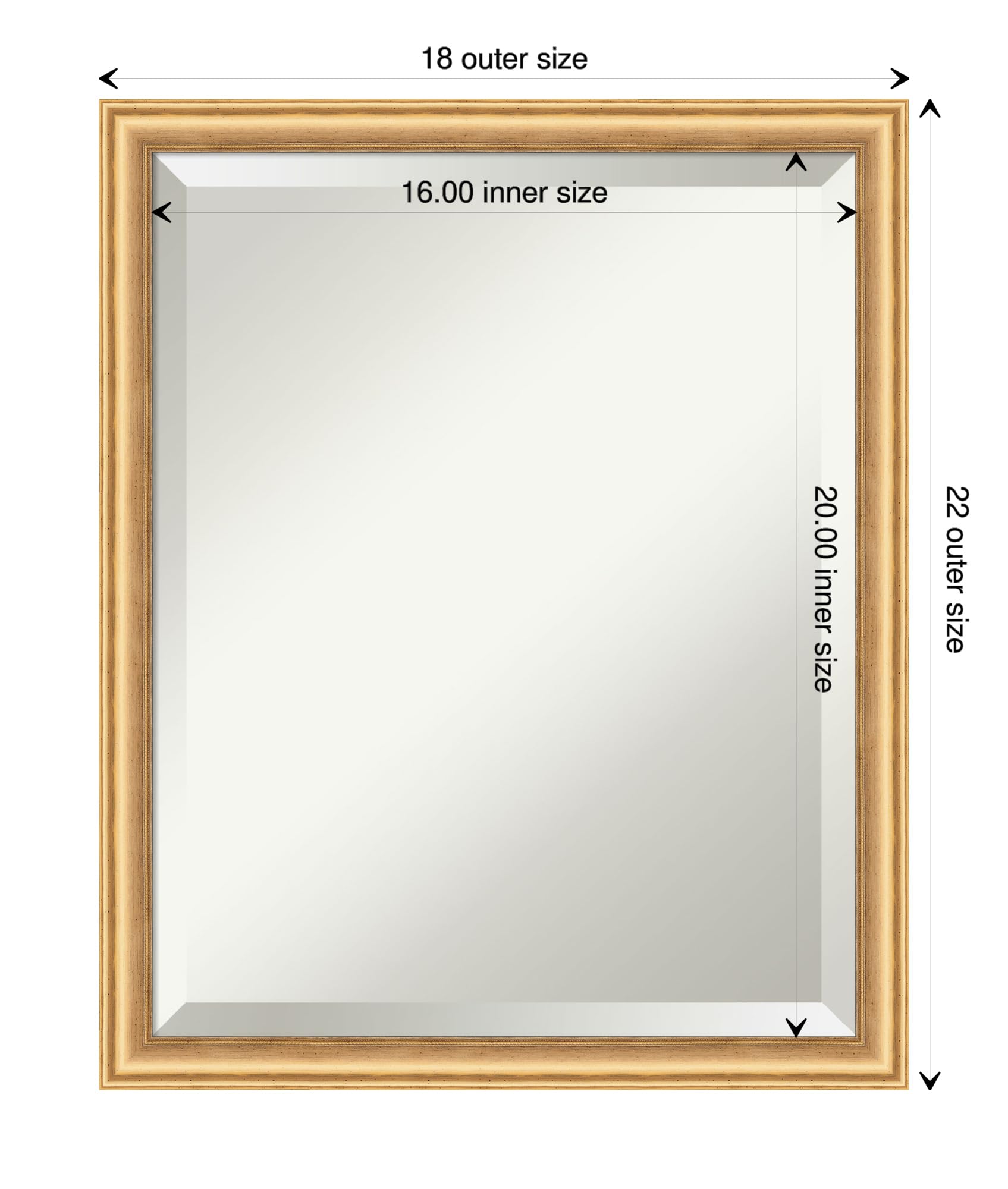 Amanti Art Gold Wall Mirror 22x18 Inches - Elegant Rectangular Bathroom & Living Room Decor with Wood Frame, Horizontal or Vertical Hanging - Perfect for Salon, Bedroom, Entryway & Bathroom Vanity - Beveled Edge Mirror from Wisconsin