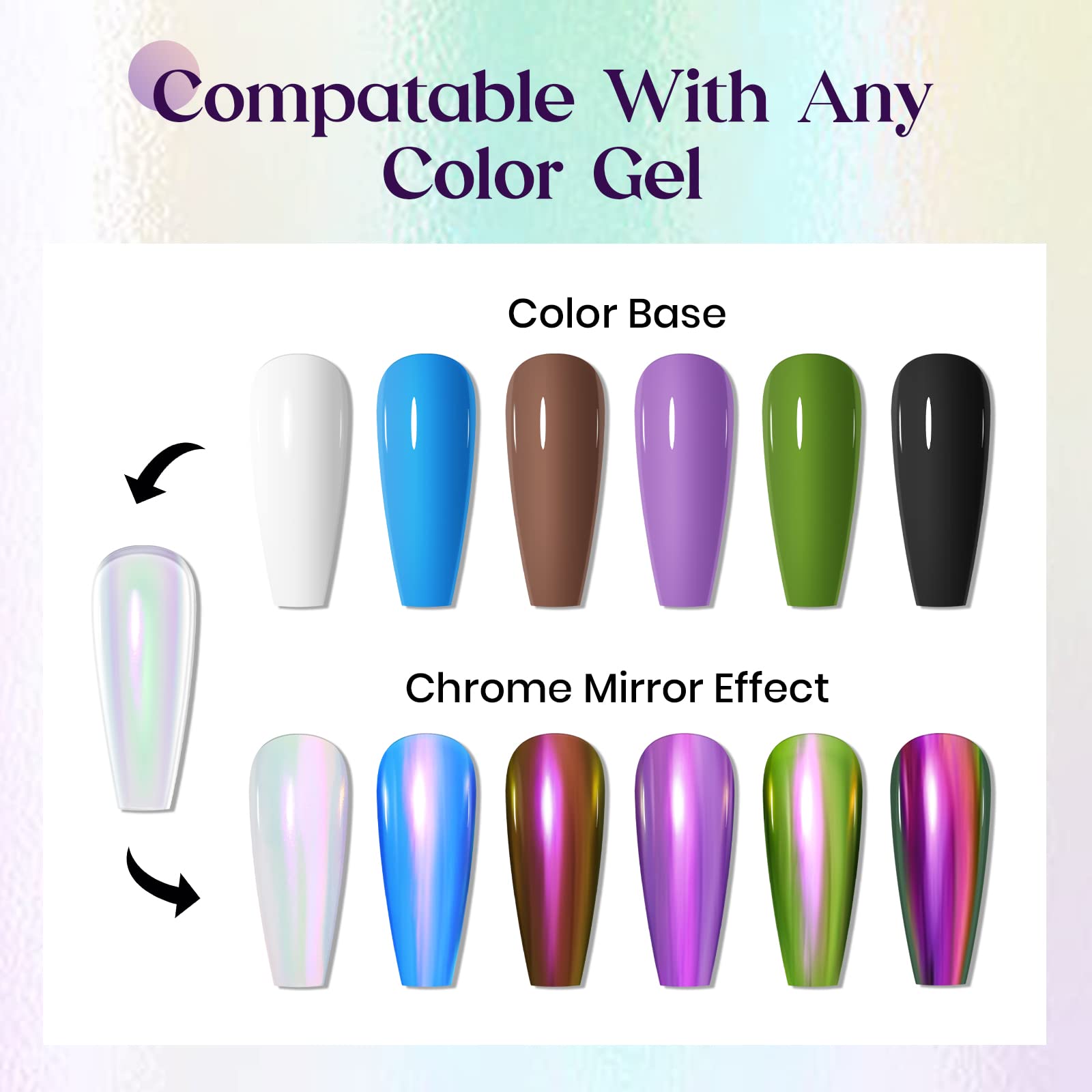 MIZHSE Chrome Nail Powder & Liquid Mermaid Nail Polish - Aurora Magic Metallic Mirror Nail Gel with Glitter Pearl Effect (10ml) for Professional Salon Manicure & DIY Nail Art at Home