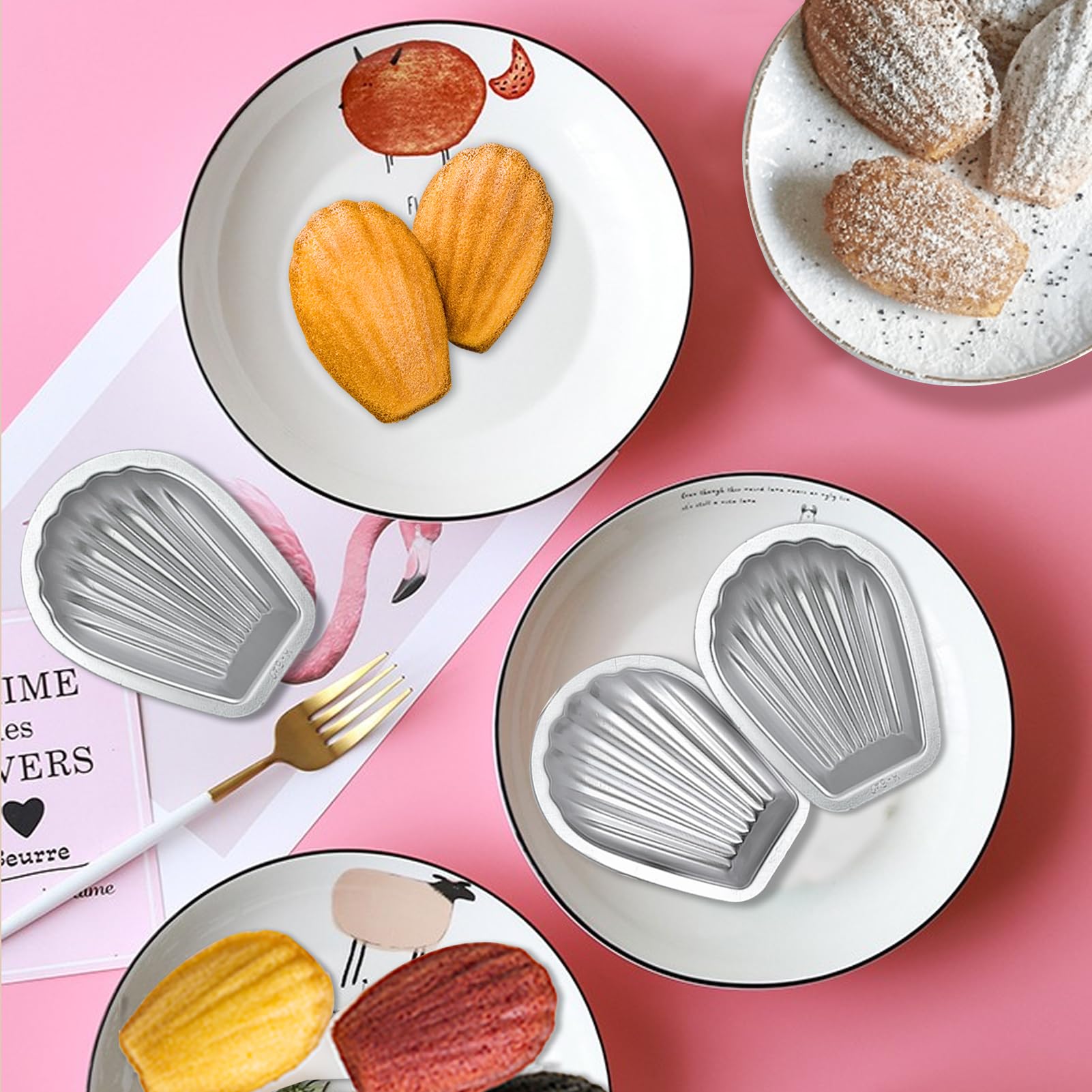 12-Piece Madeleine Baking Pans Set - Non-Stick Madeleine Mold for Chocolate, Biscuit, Cake, Cookie & Cheesecake - Perfect for French Pastries, Tea Cakes & Holiday Desserts
