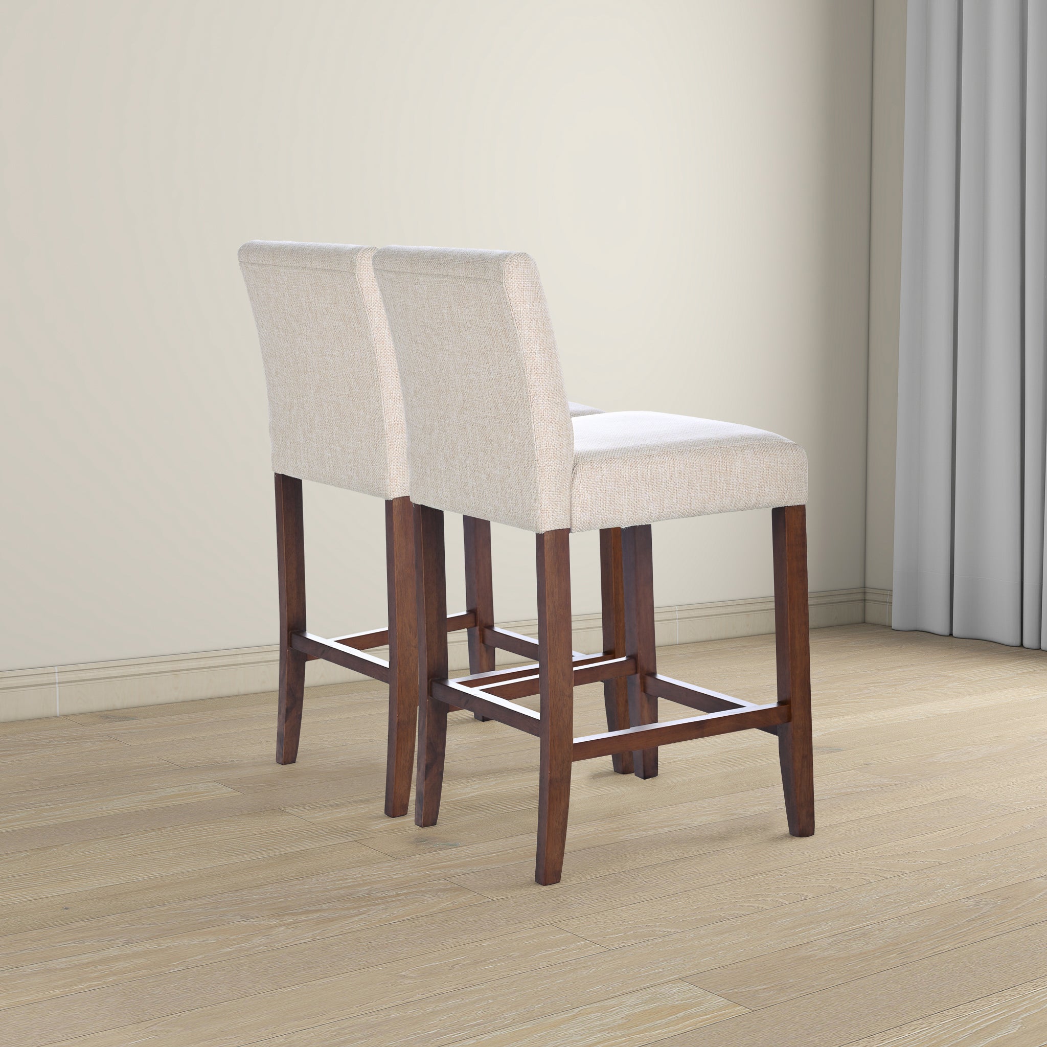 Dorian Beige Fabric Counter Height Bar Stools (Set of 2) - Modern Kitchen Island & Breakfast Nook Seating for Home & Restaurant Use