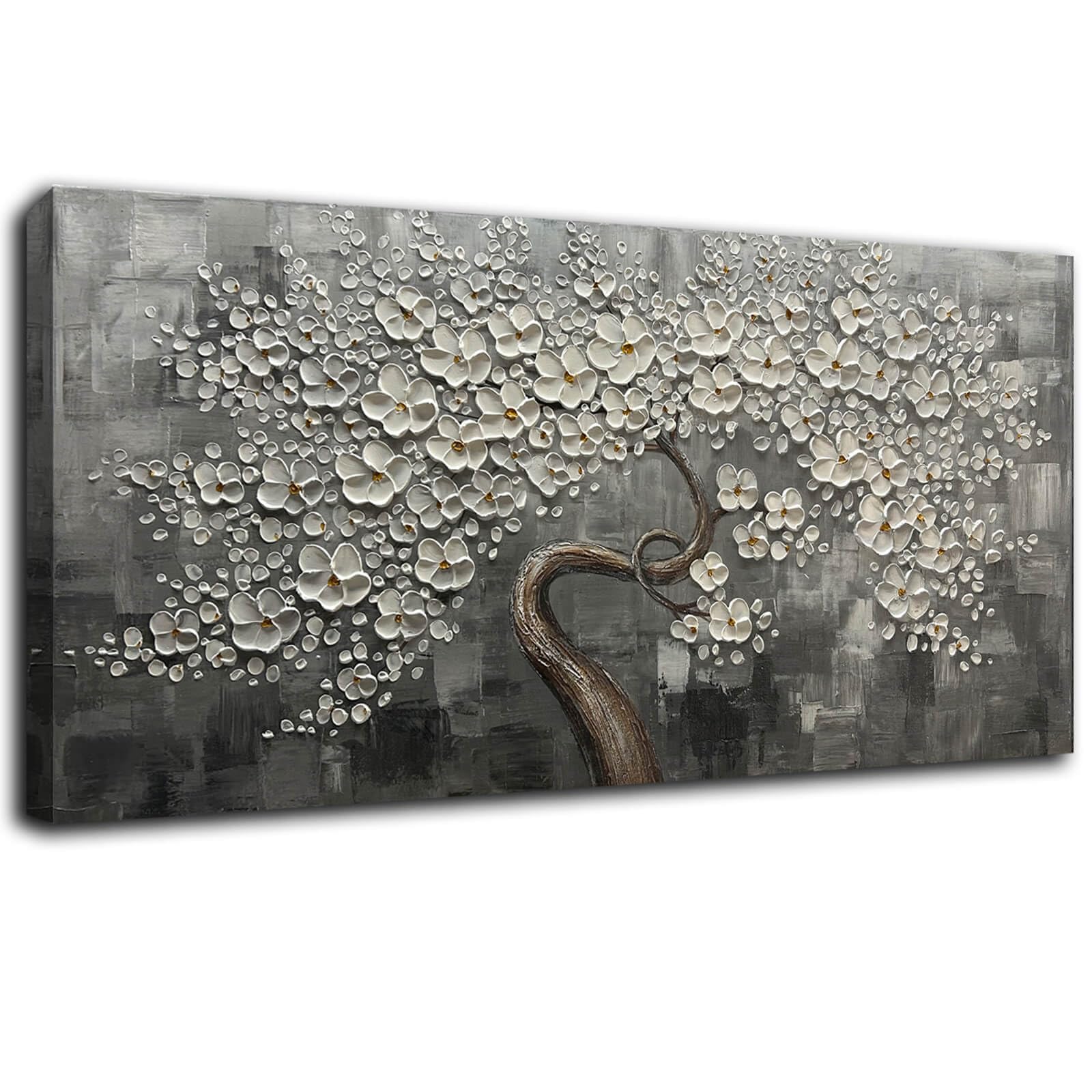Hand-Painted White Floral Wall Art - 24