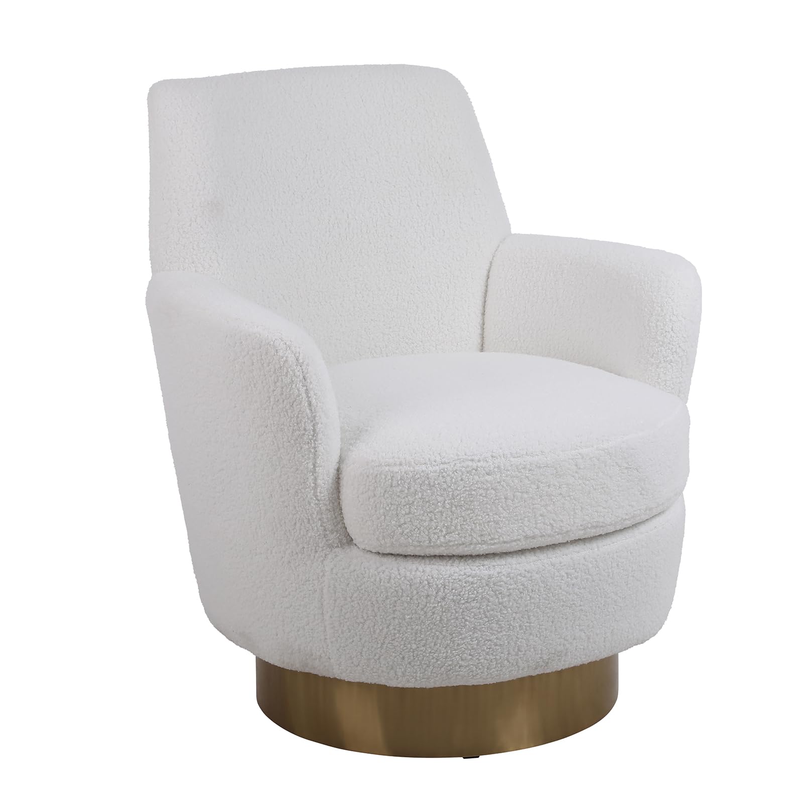 Suheww Teddy Swivel Accent Chair - 360° Rotating Modern Upholstered Barrel Chair with Gold Metal Base, Plush Comfy Backrest Armchair for Living Room, Bedroom, Office & Reading Nook - Perfect for Relaxing, Working or Decorating (White, 1 PC)