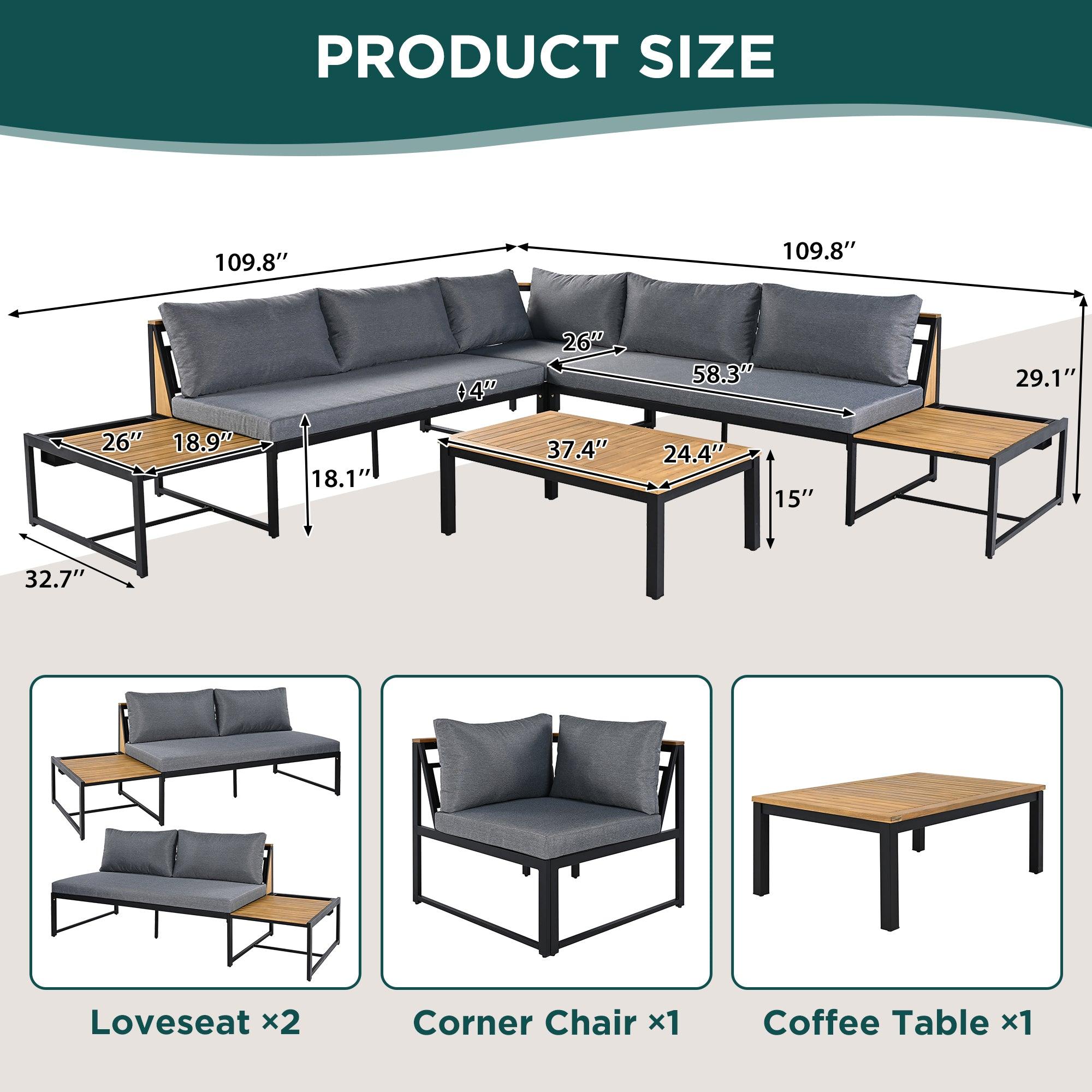 4-Piece Outdoor Patio Furniture Set with Loveseats & Waterproof Cushions - Durable Iron Wood Design for Garden, Backyard, Poolside - Perfect for Relaxing, Entertaining & Outdoor Dining