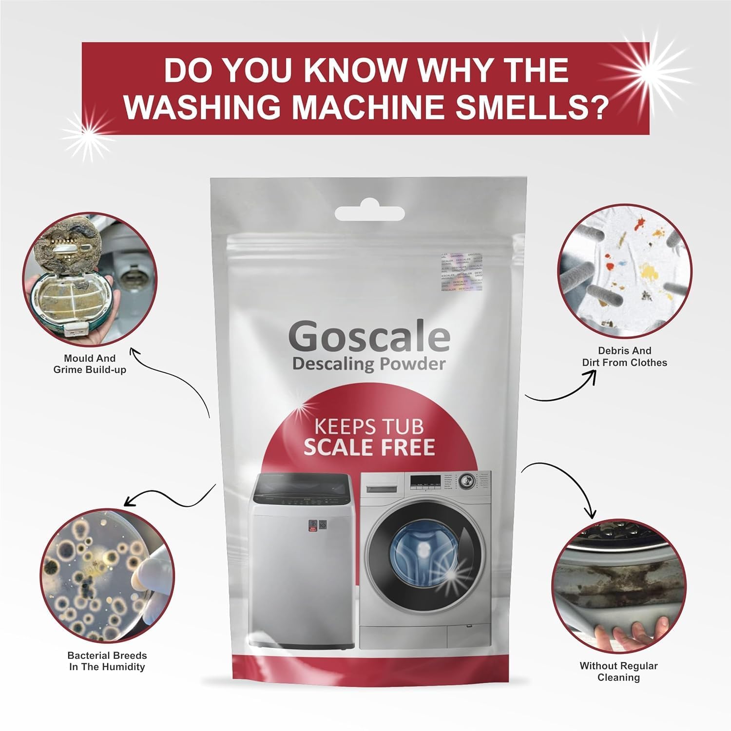 Soldfly Washing Machine Cleaner & Descaler - 100g (5 Pack) - Front Load & Top Load Washer Cleaning Powder - Removes Odors, Mold & Residue - Ideal for Laundry Maintenance & Appliance Care