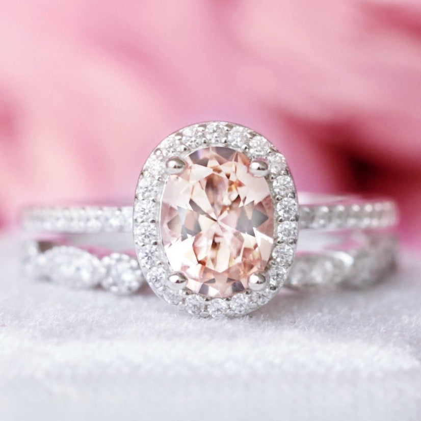 Elegant Iris Oval Morganite Ring in Sterling Silver - Perfect for Weddings, Anniversaries & Special Occasions