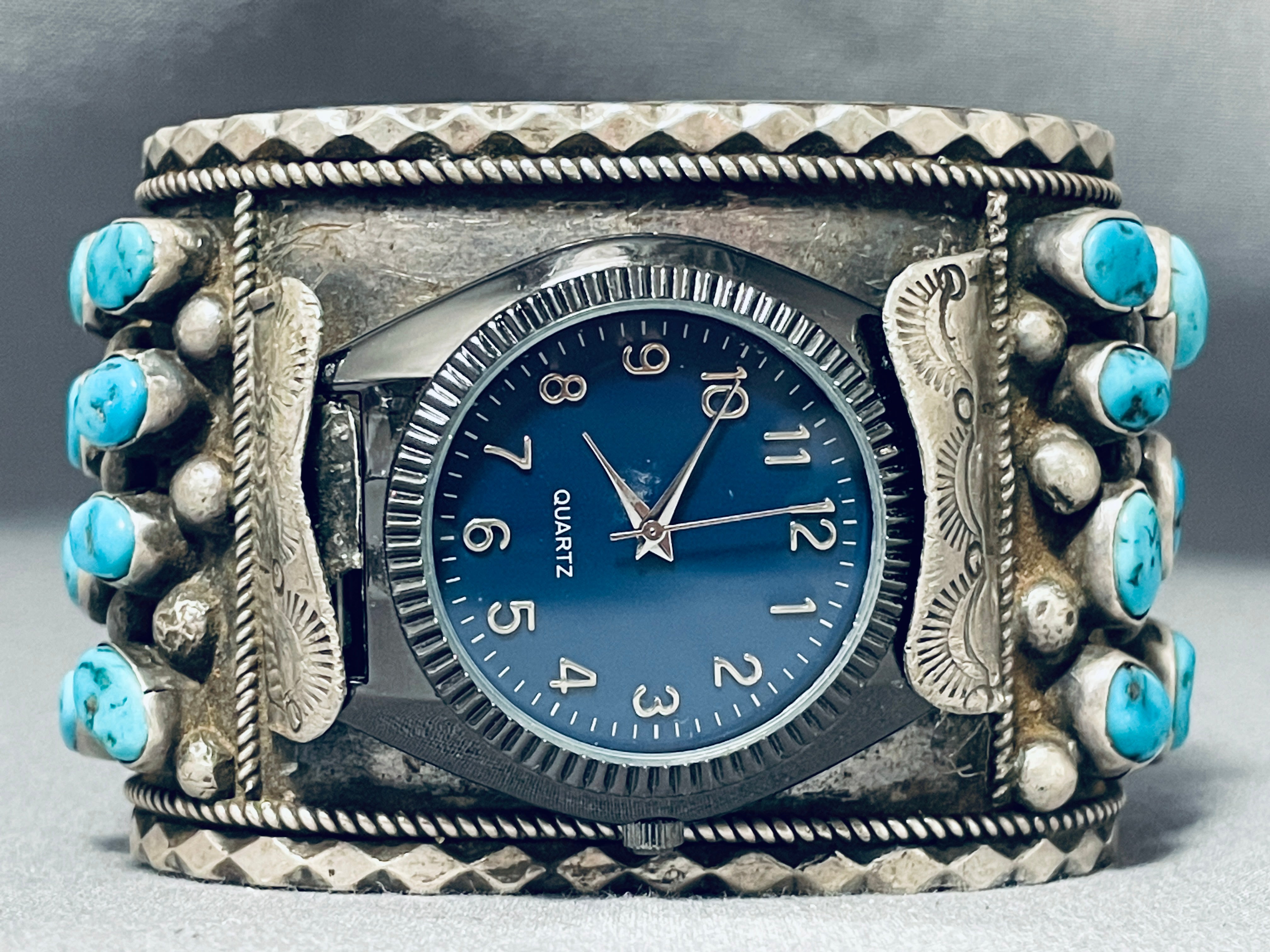 Vintage Navajo Turquoise Sterling Silver Bracelet for Men – 174g Heavy Weight Handmade Native American Jewelry – Perfect for Gifts, Western Fashion & Boho Style