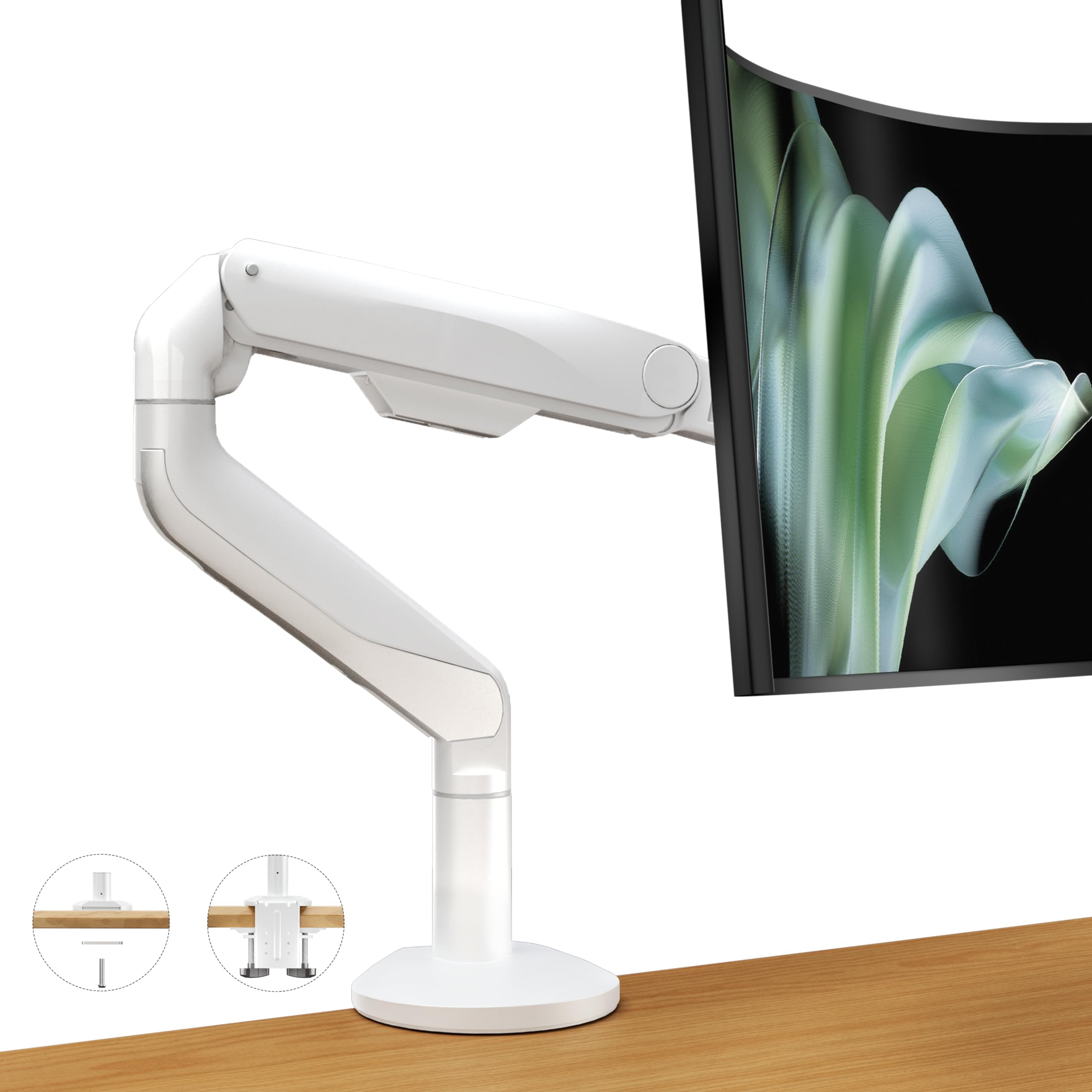 Ergonomic Single Monitor Arm for 17-40 Inch Flat/Curved Screens up to 33.1 lbs - Heavy Duty VESA Mount Desk Stand with Full Motion Adjustability (White) - Perfect for Home Office, Gaming Setup & Workspace Ergonomics