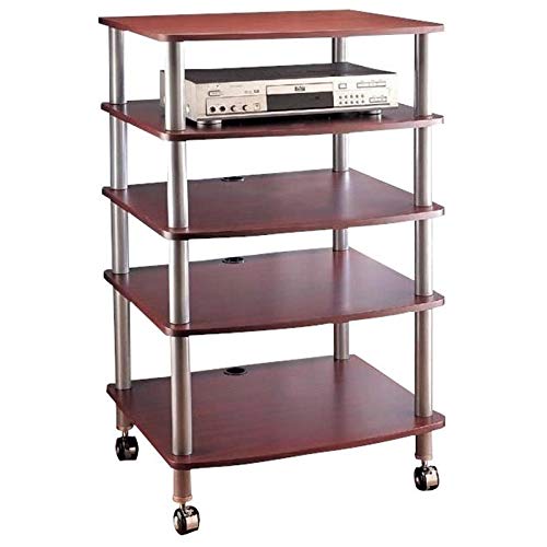 Premium AR Series 5-Shelf Audio Equipment Stand - Silver Pole with Cherry Wood Shelves for Turntables, Speakers & Home Theater Systems