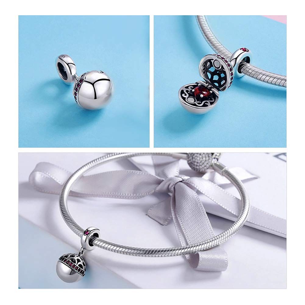 Authentic Sterling Silver Beads & Heart Pendant Charms - Jewelry Making Supplies for Bracelets & Necklaces - Romantic Gift Box Set (Red) - Perfect for DIY Crafts, Valentine's Gifts & Personal Accessories