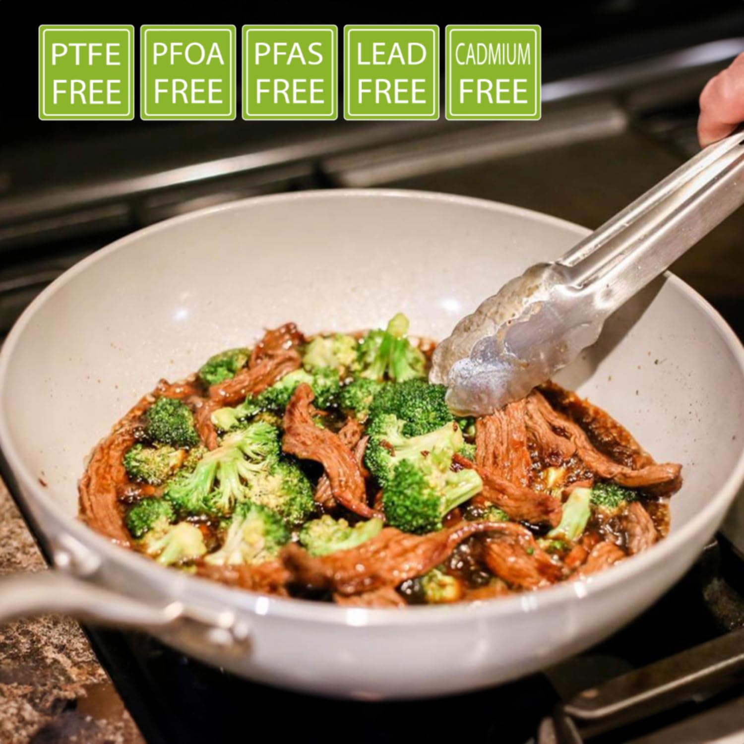 TECHEF CeraTerra 12-Inch Ceramic Nonstick Wok Pan - PFOA, PTFE & PFAS Free, Oven & Dishwasher Safe, Flat Bottom Stir Fry Pan - Made in Korea - Perfect for Asian Cooking, Sautéing & Healthy Meal Prep
