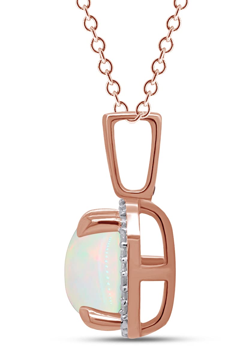 1.25 CT Cushion Cut Natural White Opal & Diamond Halo Pendant Necklace - 14K Gold Over Sterling Silver, 18