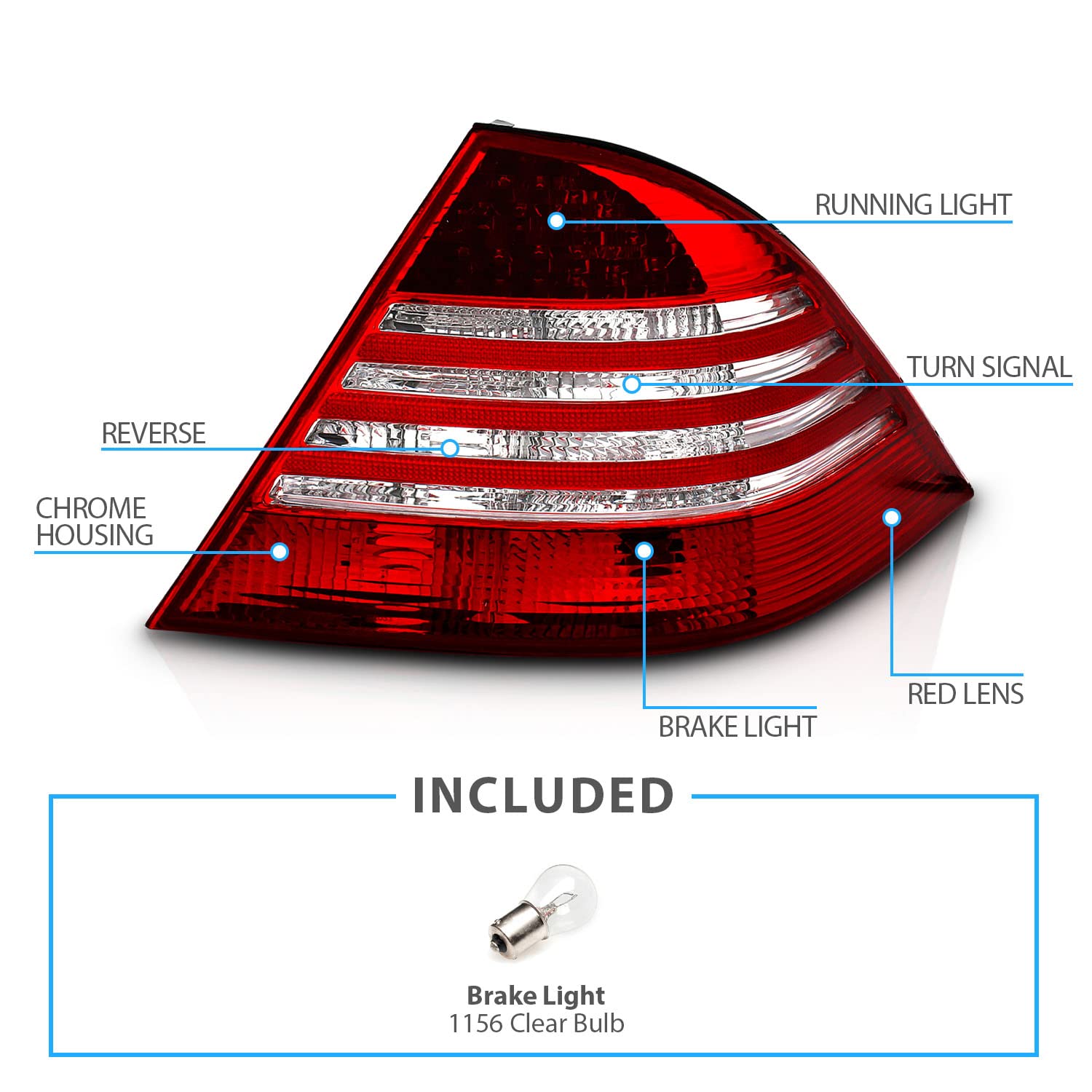 AmeriLite LED Taillights Red/Clear Compatible with Mercedes Benz S Class W220 1999-2005 - Left & Right Side Pair - Enhanced Visibility & Style for Night Driving & Car Customization