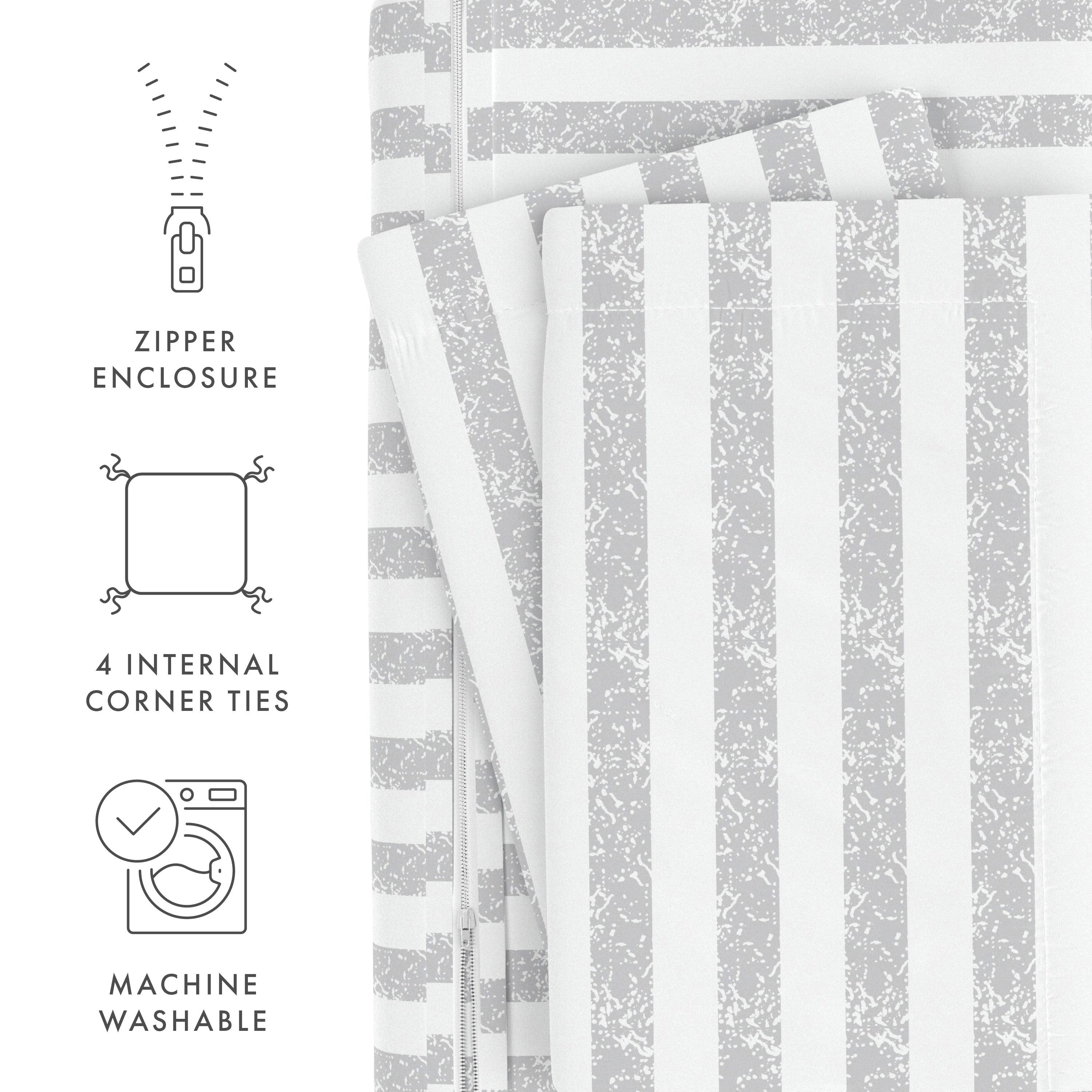 Rugged Stripes Pattern 3-Piece Duvet Cover Set - Soft Bedding for Boys & Girls - Perfect for Kids' Rooms, Dorm Decor & Cozy Bedrooms