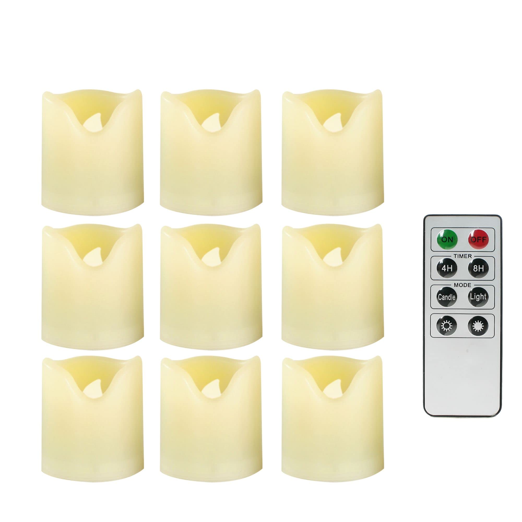 EcoGecko Set of 9 Flameless LED Votive Candles with Remote & Timer - Battery Operated Indoor/Outdoor Tealights (Batteries Included) - Perfect for Weddings, Parties, Home Decor, and Romantic Ambiance
