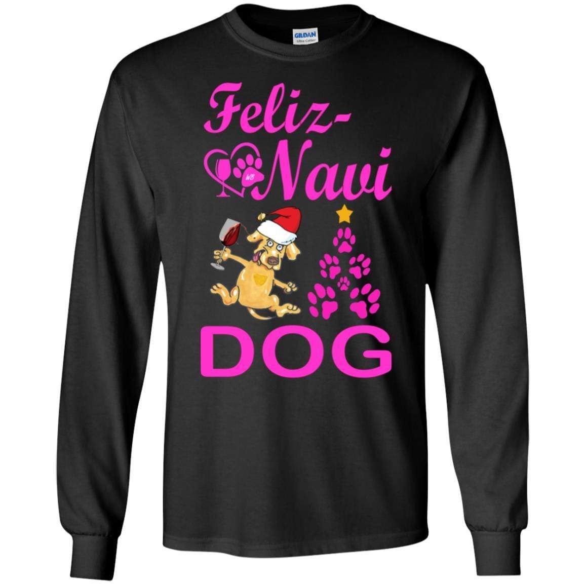 Feliz Navi Dog Christmas Long Sleeve Cotton T-Shirt for Women - Soft Holiday Graphic Tee - Perfect for Gifts, Parties & Festive Outfits