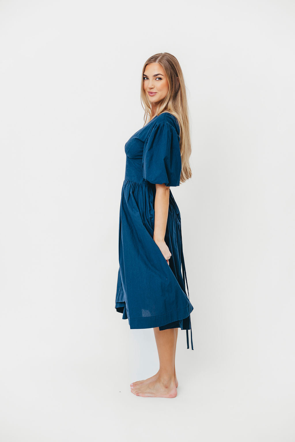 Gayle Midi Dress in Dark Navy - Flattering A-Line Women's Dress for Casual Wear, Office & Date Night | Plus Size Options Available