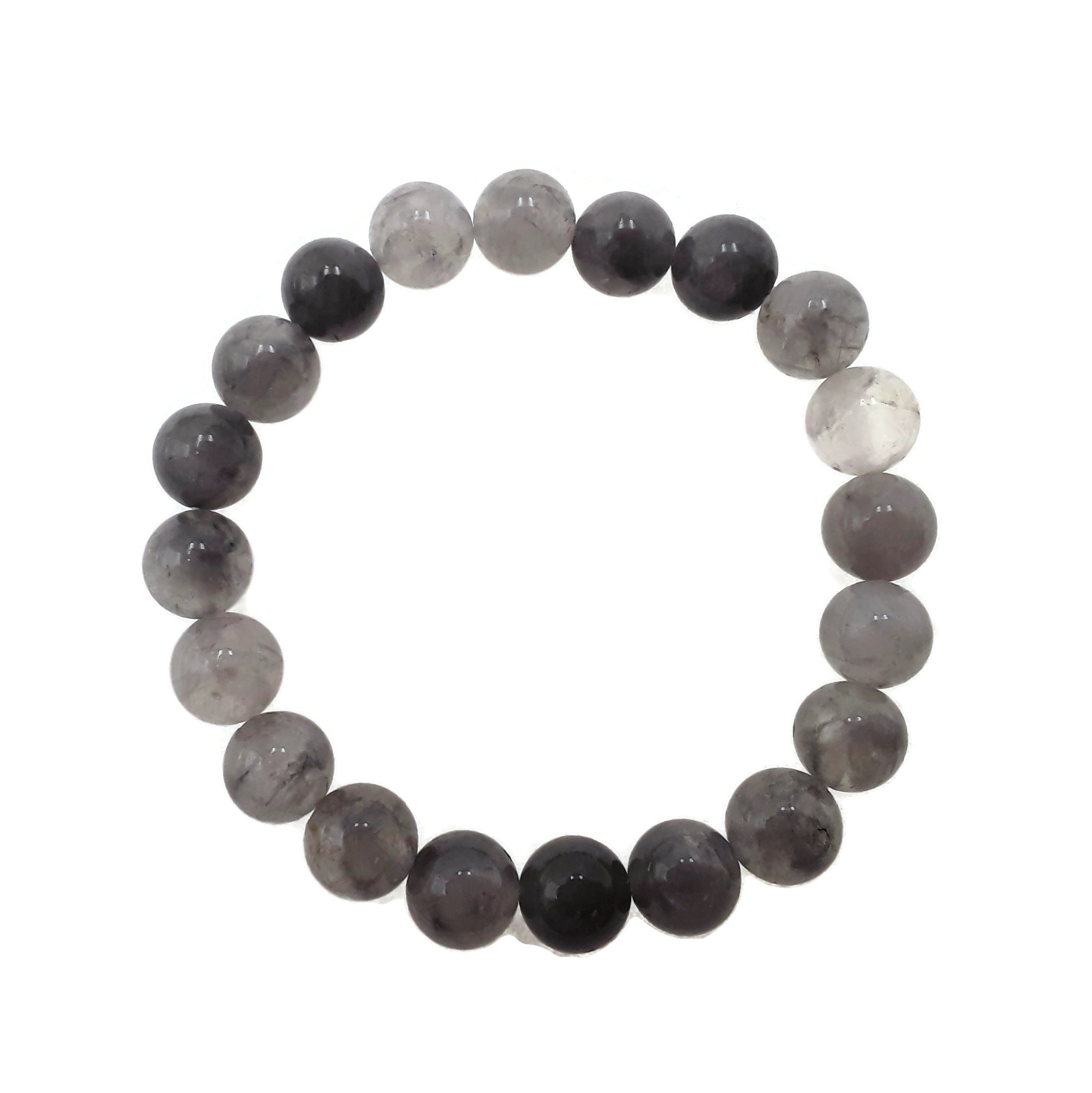 Natural Cloudy Gray Quartz Beaded Bracelet - Smooth Round 8mm, 10mm Stones - 7.5 Inch Adjustable Length - Healing Crystal Jewelry for Meditation, Yoga & Spiritual Energy
