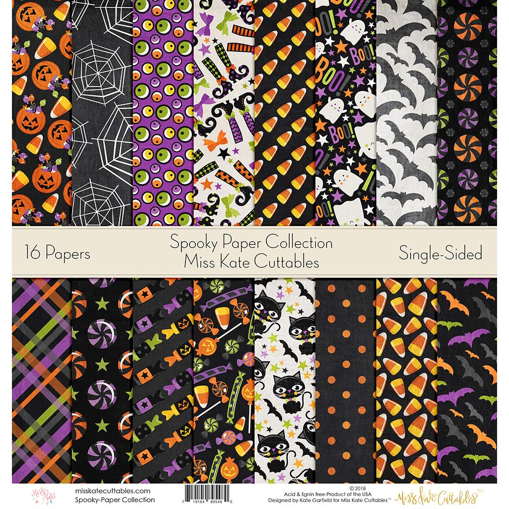 Spooky Halloween Scrapbook Paper Pack - Premium Single-Sided 12x12 Inch Specialty Paper Collection with 16 Sheets - Perfect for DIY Cards, Albums & Home Decor by Miss Kate Cuttables
