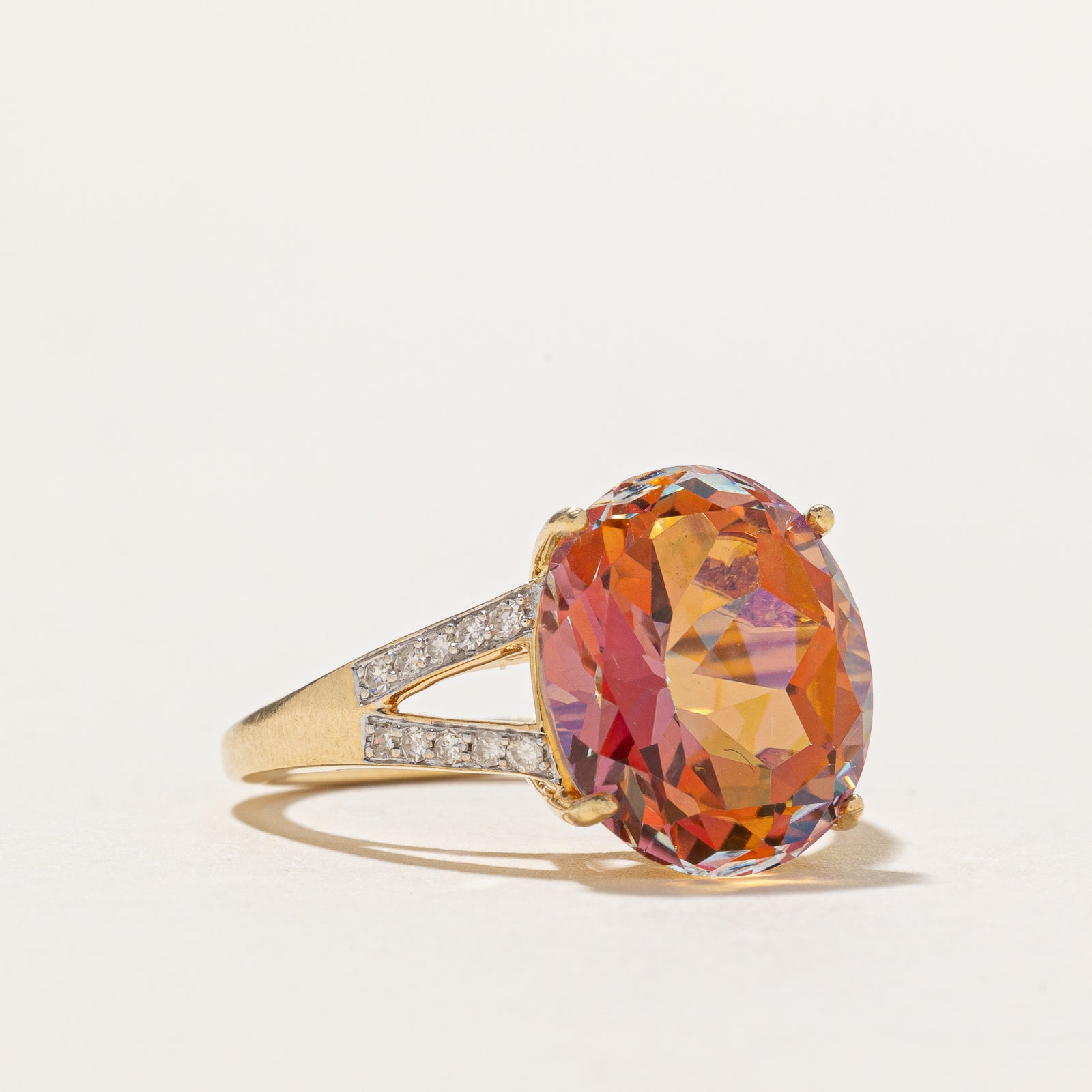10.50ct Peach Mystic Topaz & 0.18ct Diamond Cocktail Ring - Size 7 | Elegant Evening Wear & Special Occasion Jewelry