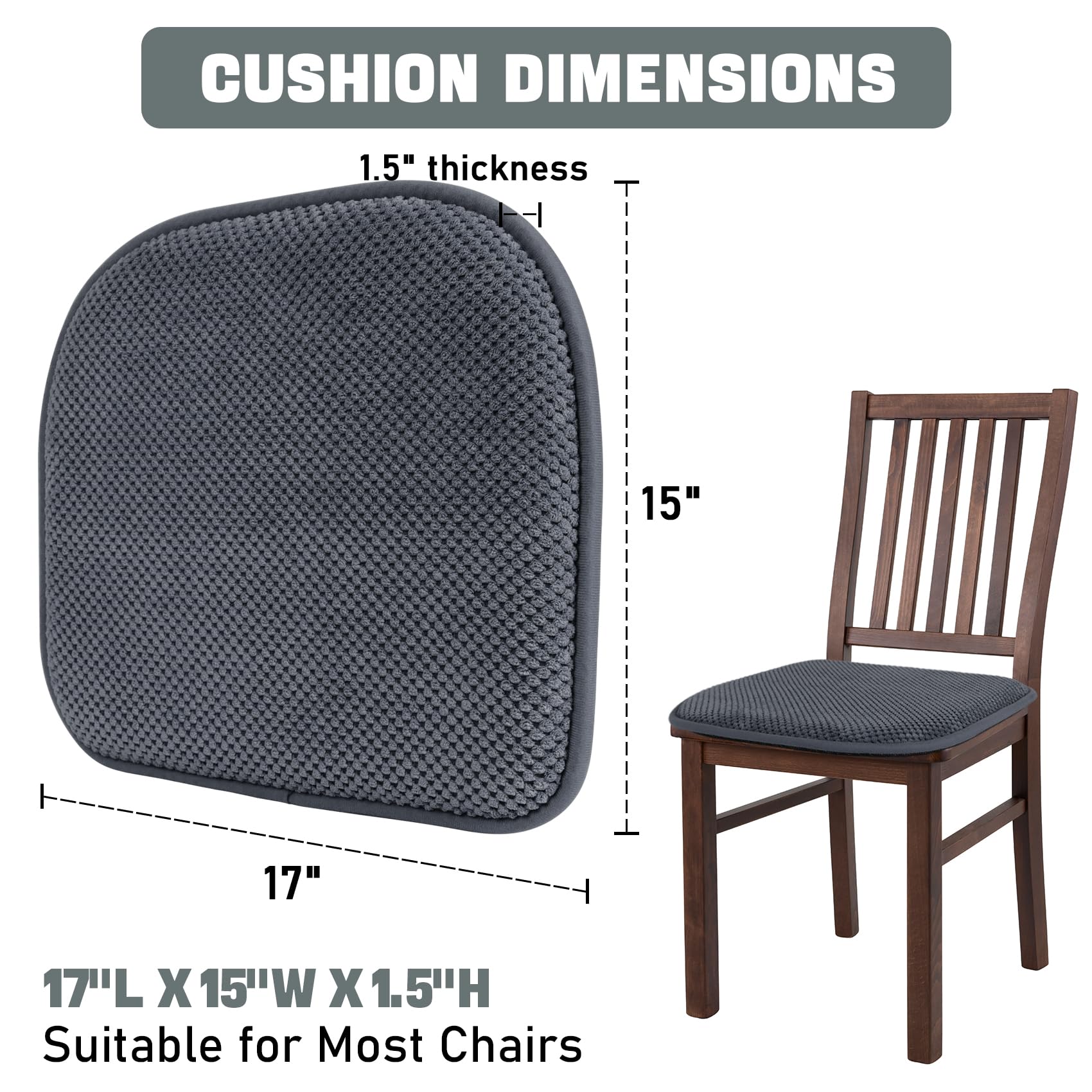 Dark Grey Memory Foam Chair Cushion - 1 Pack D-Shaped Non-Slip Seat Pad for Office & Dining Chairs (17
