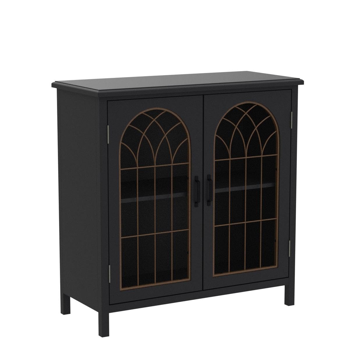 Sophia & William Sideboard Buffet Cabinet - Modern Accent Storage with Metal Church Window Doors for Kitchen, Dining Room & Entryway - Dark Grey Finish | Perfect for Home Decor, Entertaining & Organization