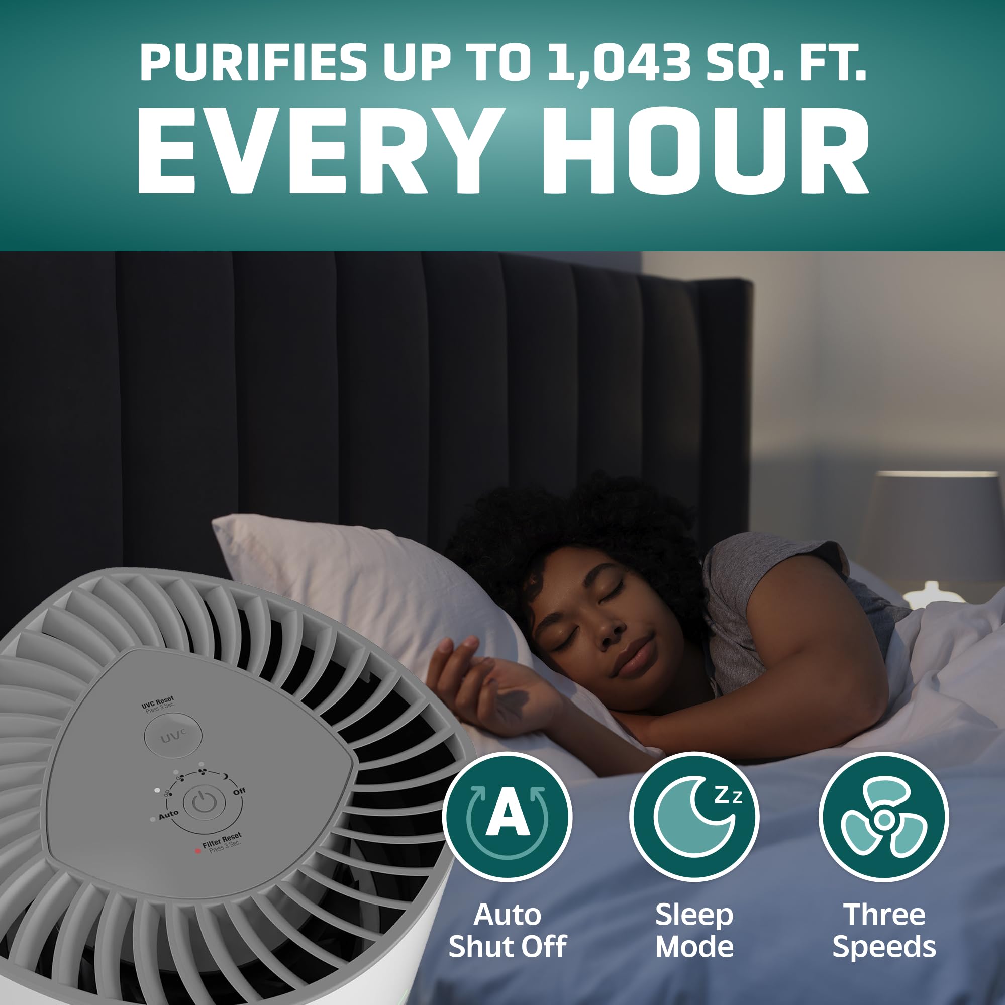 GermGuardian AC3000W HEPA Air Purifier for Home & Office - Covers 1043 Sq. Ft., UV-C Light, Air Quality Sensor - White | Clean Air for Bedrooms, Living Rooms & Large Spaces