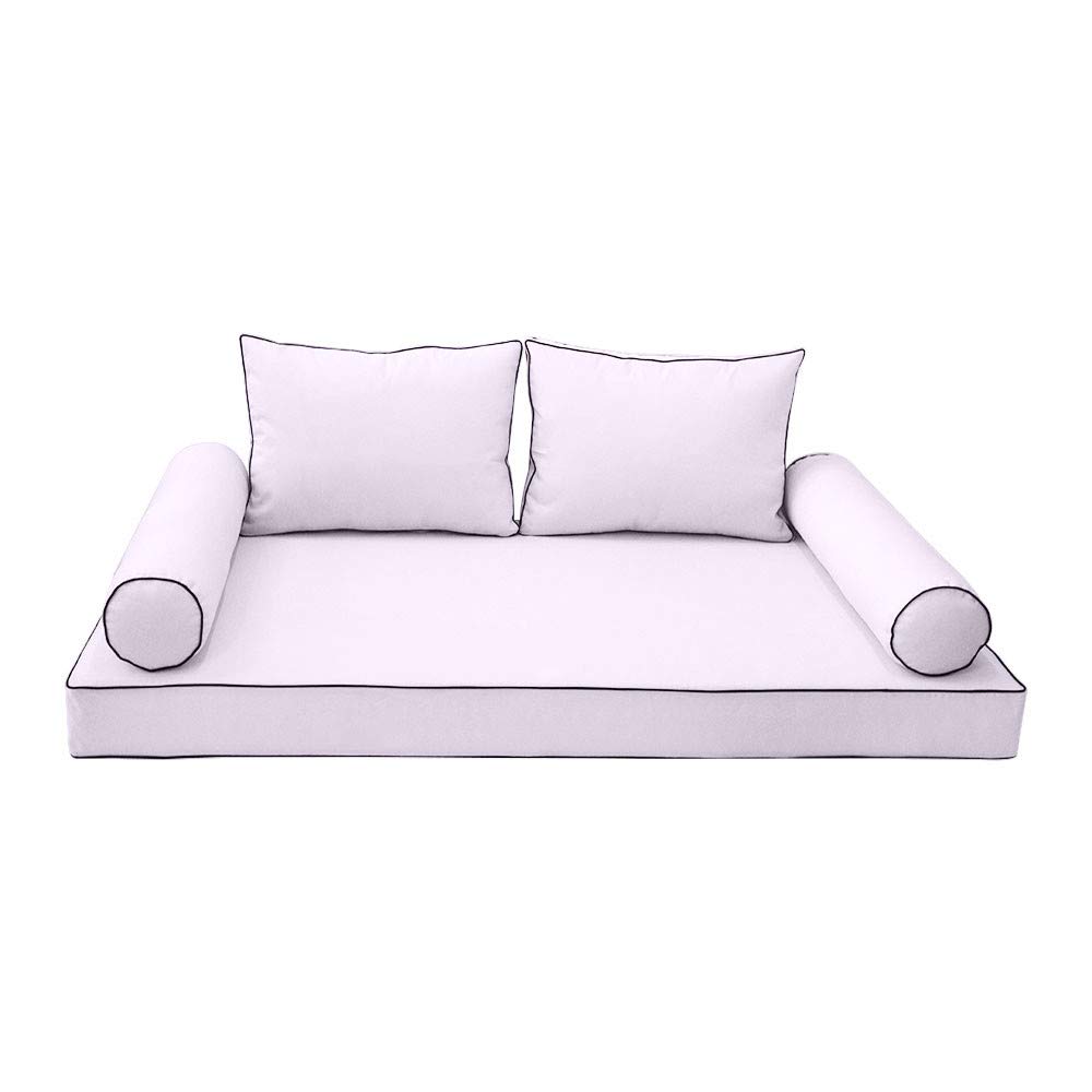Prolinemax Outdoor Style 1 Full Contrast Trim Daybed Mattress Bolster Pillow Fitted Cover - Waterproof & Breathable Fabric for Patio, Sunroom, and Poolside Lounging AD107